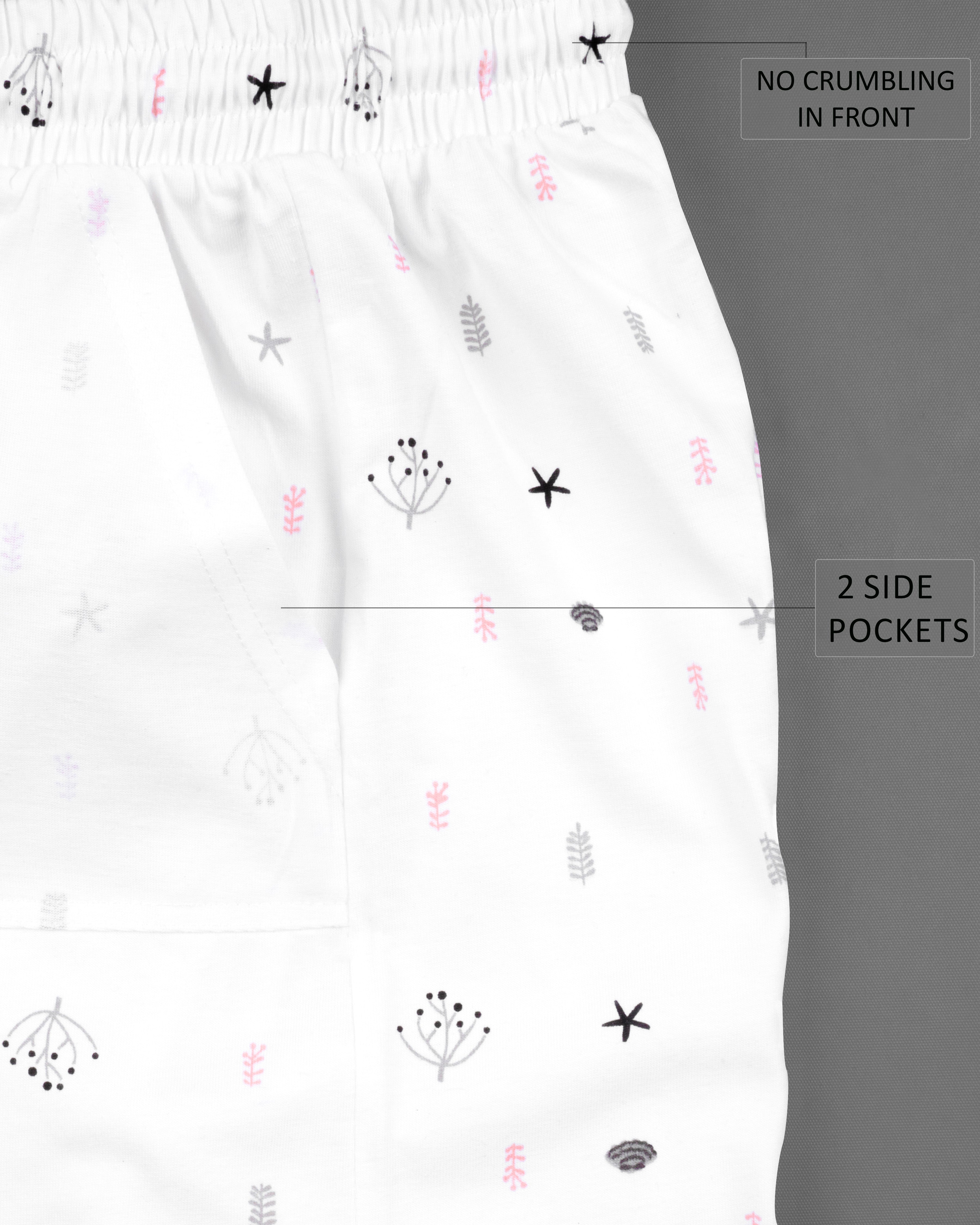 Bright White Printed Premium Cotton Shorts SR175-28, SR175-30, SR175-32, SR175-34, SR175-36, SR175-38, SR175-40, SR175-42, SR175-44
