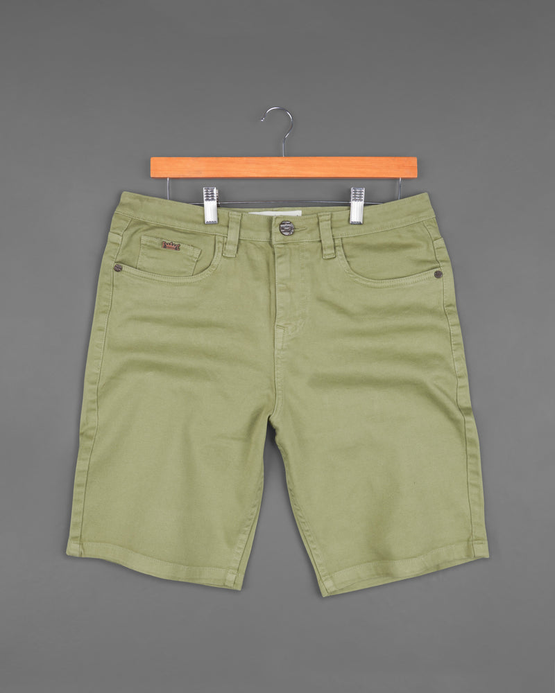Locust Green Stretchable Denim Shorts SR182-28, SR182-30, SR182-32, SR182-34, SR182-36, SR182-38, SR182-40, SR182-42, SR182-44