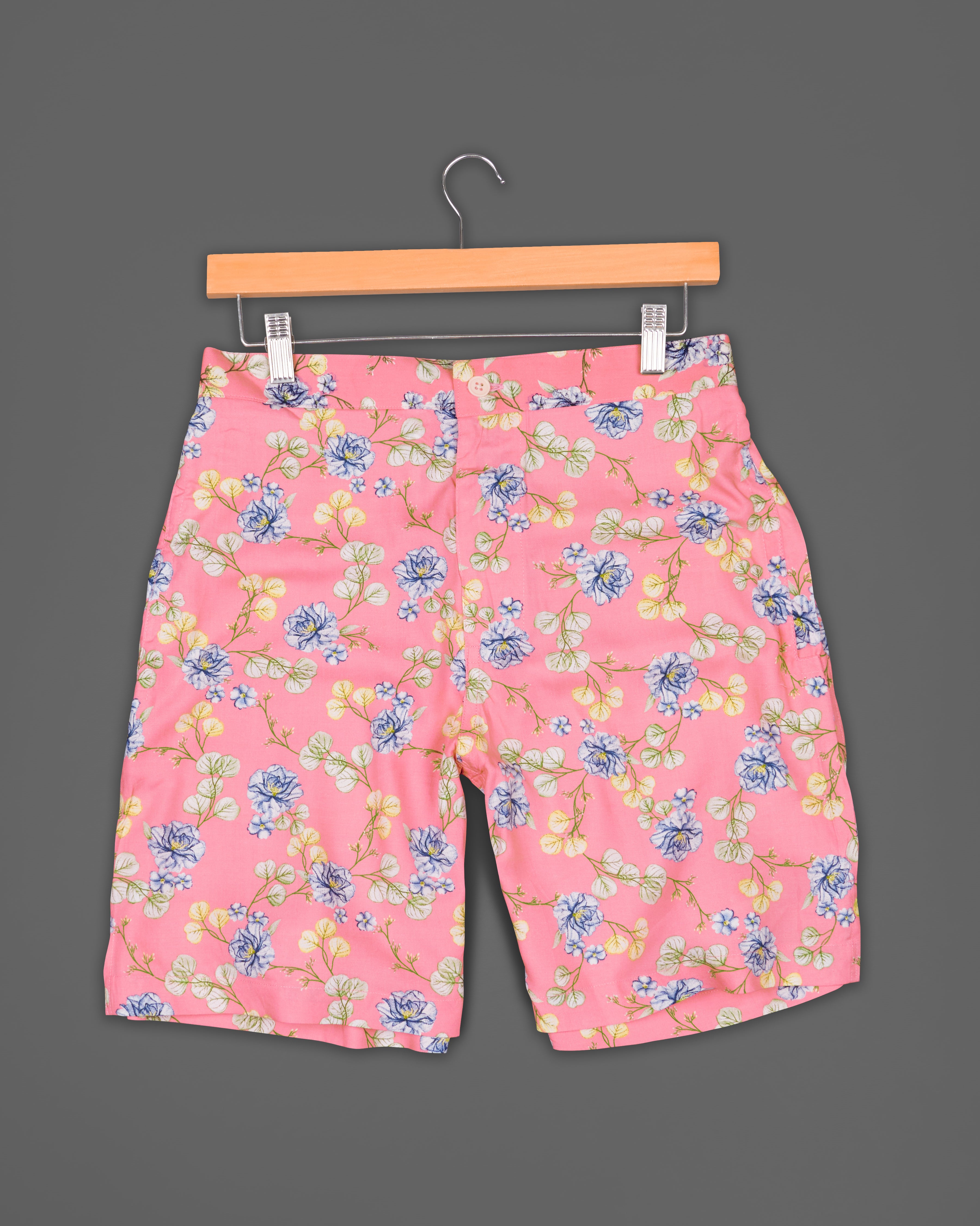 Blush Pink Floral Printed Premium Cotton Shorts SR194-28, SR194-30, SR194-32, SR194-34, SR194-36, SR194-38, SR194-40, SR194-42, SR194-44