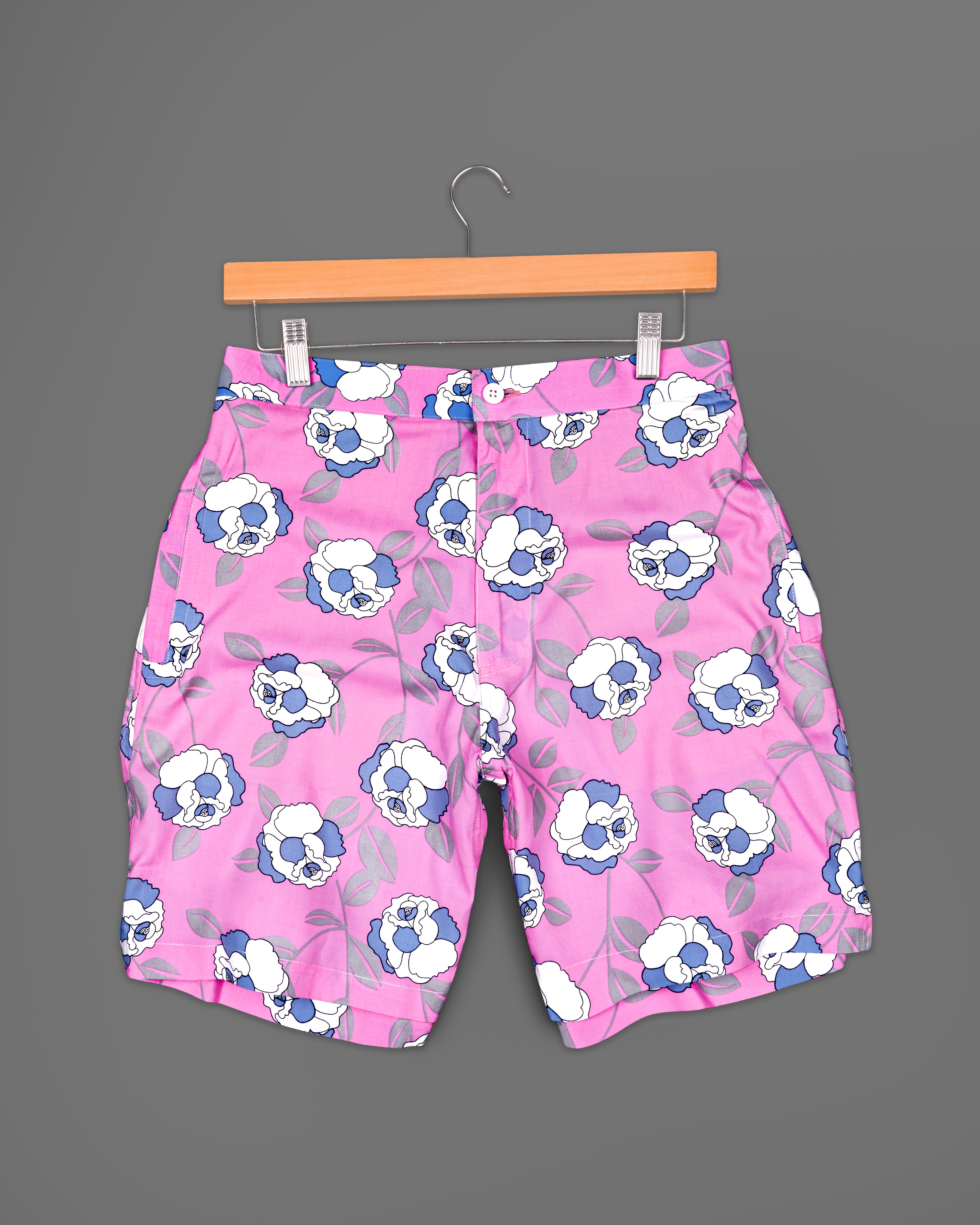 Persian Pink Floral Printed Premium Cotton Shorts SR196-28, SR196-30, SR196-32, SR196-34, SR196-36, SR196-38, SR196-40, SR196-42, SR196-44