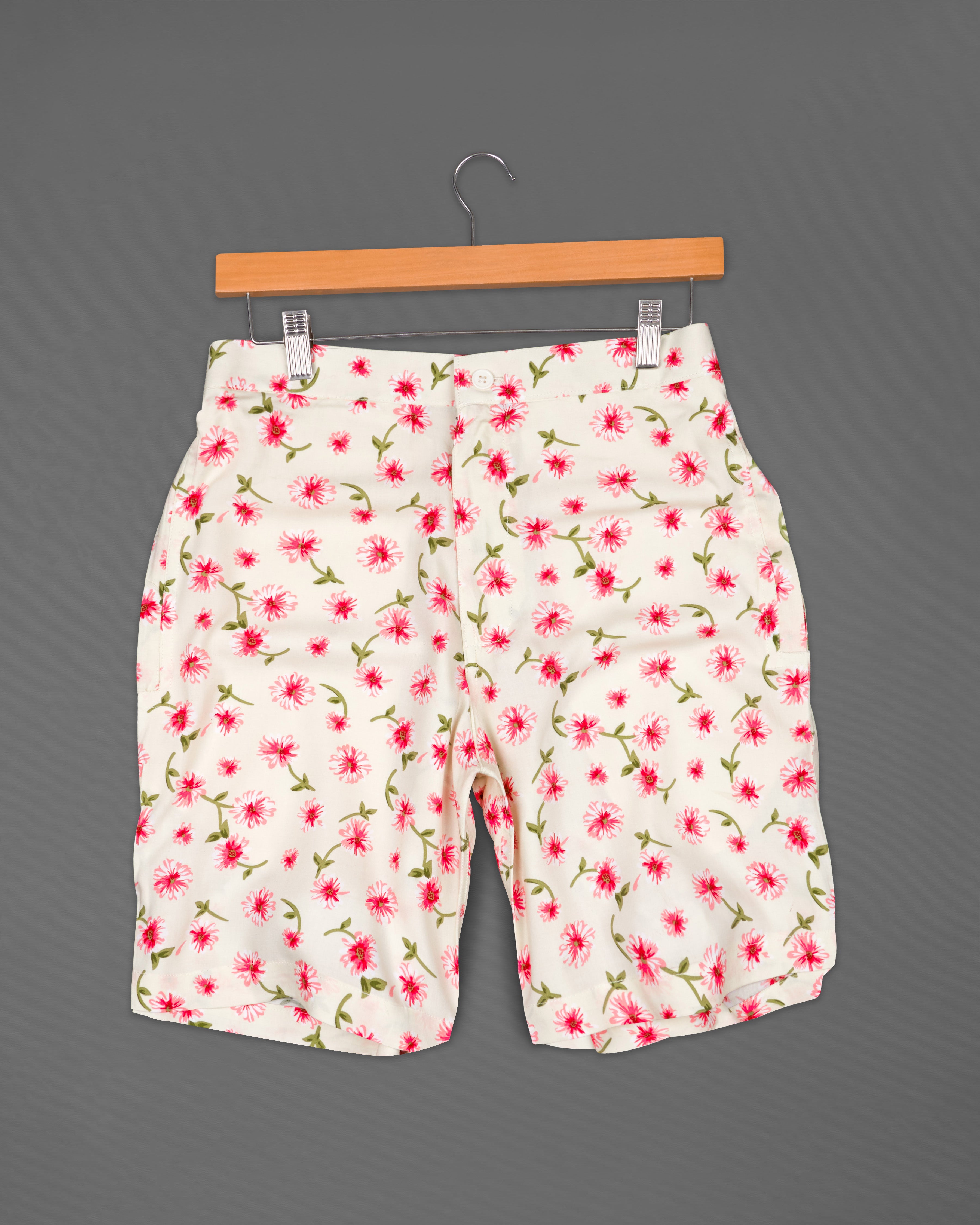 Merino Cream Floral Printed Premium Cotton Shorts SR198-28, SR198-30, SR198-32, SR198-34, SR198-36, SR198-38, SR198-40, SR198-42, SR198-44
