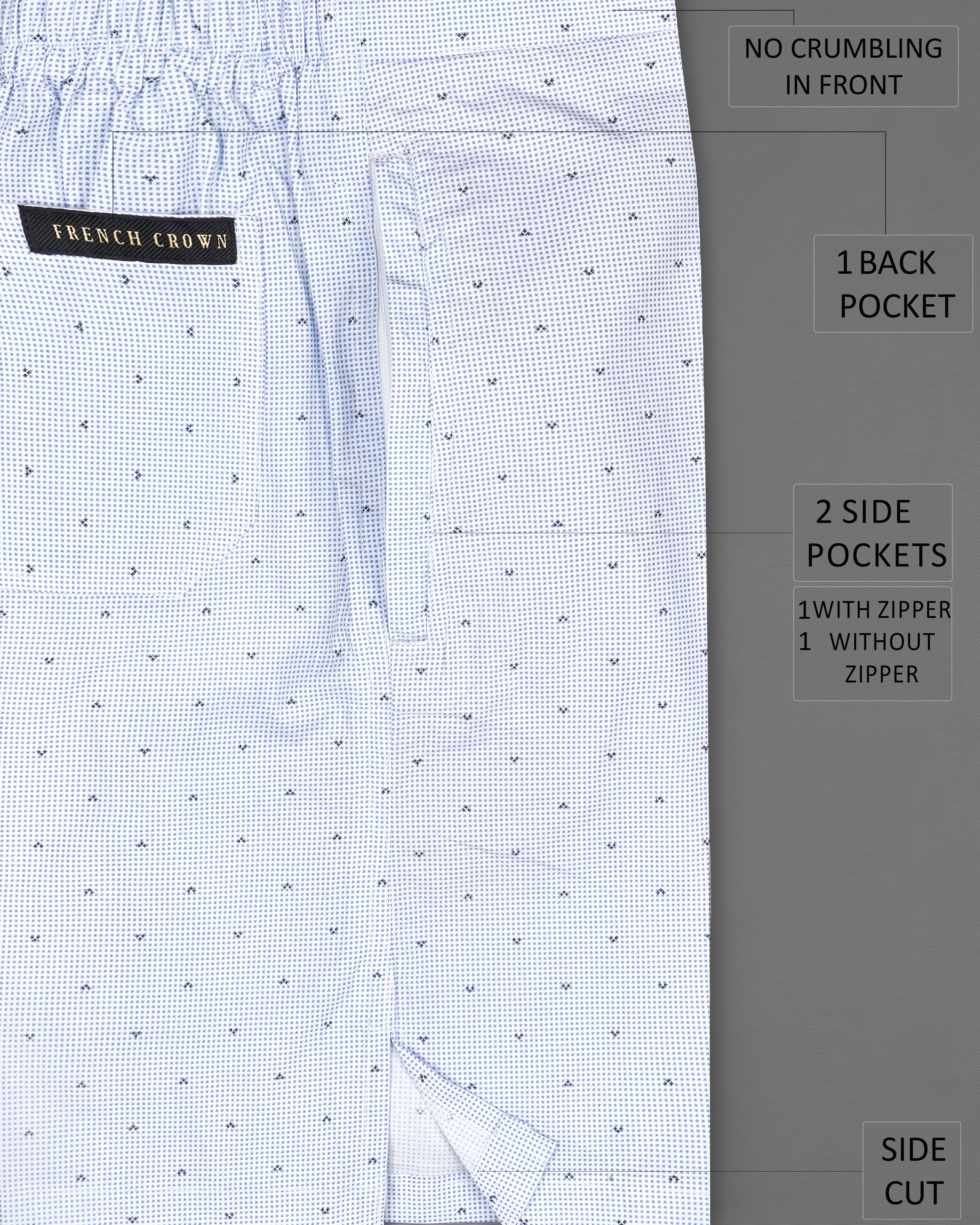 Danube Blue and White Printed Premium Cotton Shorts SR199-28, SR199-30, SR199-32, SR199-34, SR199-36, SR199-38, SR199-40, SR199-42, SR199-44