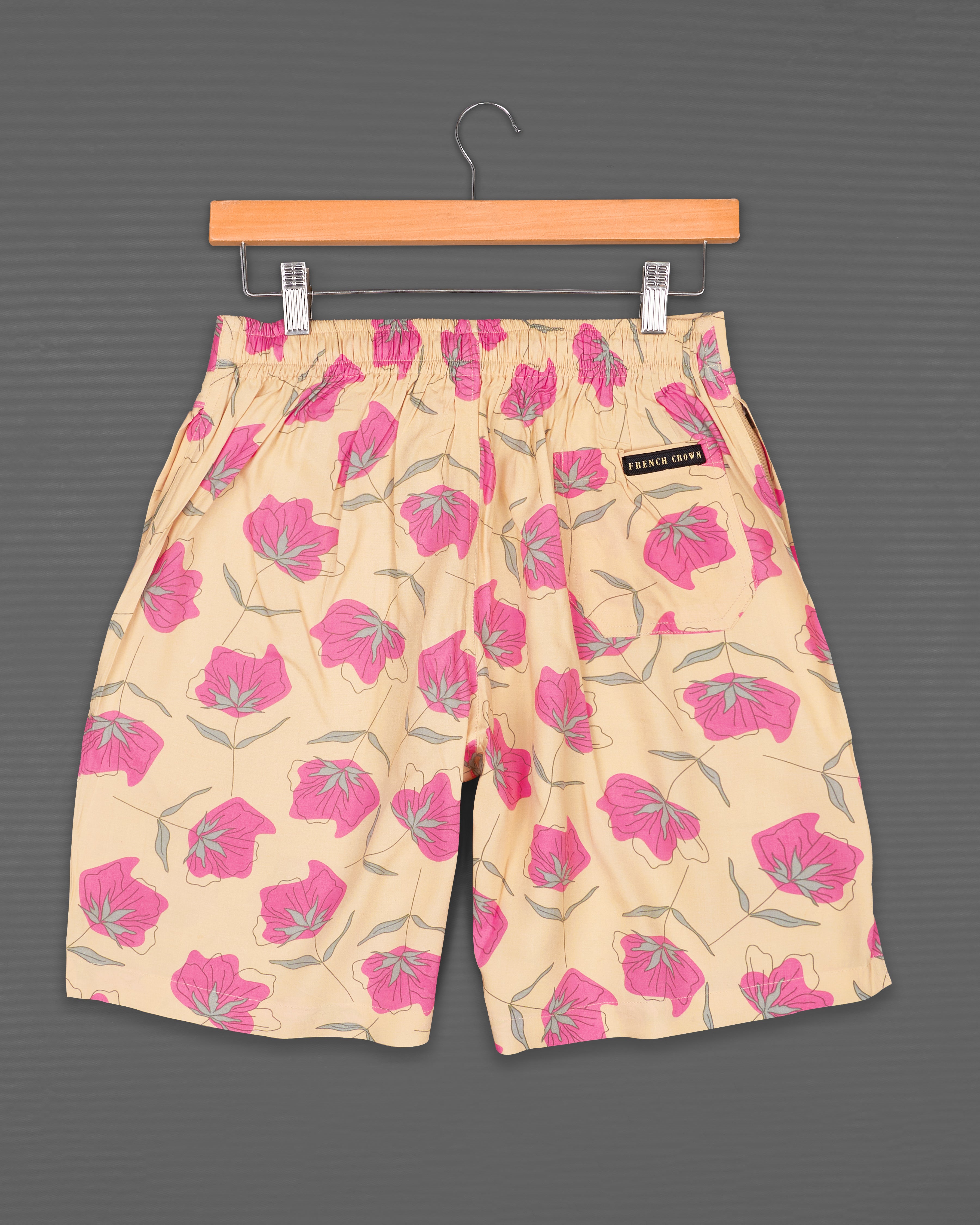 Tequila Beige Floral Printed Premium Cotton Shorts SR200-28, SR200-30, SR200-32, SR200-34, SR200-36, SR200-38, SR200-40, SR200-42, SR200-44
