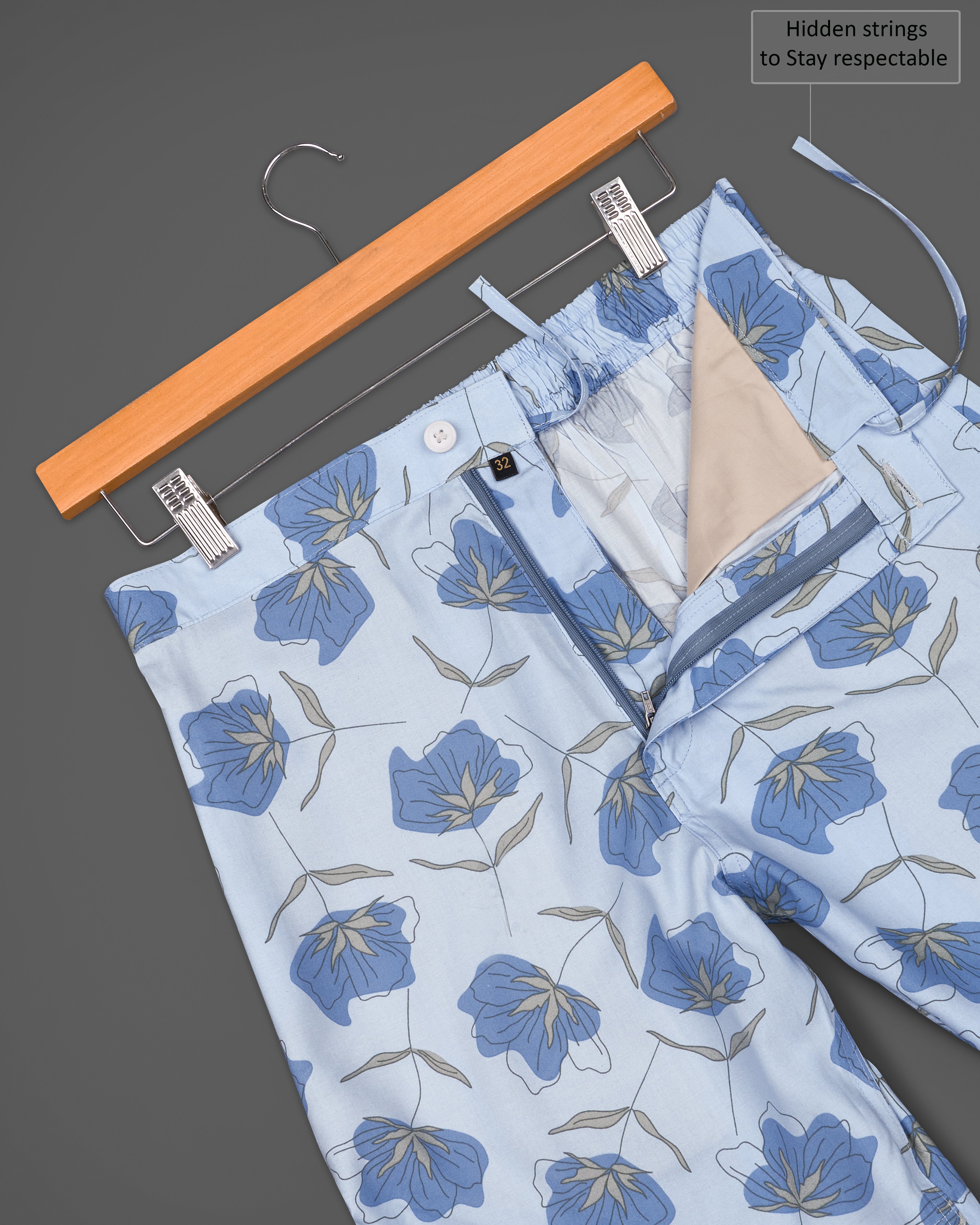 Tropical Blue Floral Printed Premium Cotton Shorts SR202-28, SR202-30, SR202-32, SR202-34, SR202-36, SR202-38, SR202-40, SR202-42, SR202-44