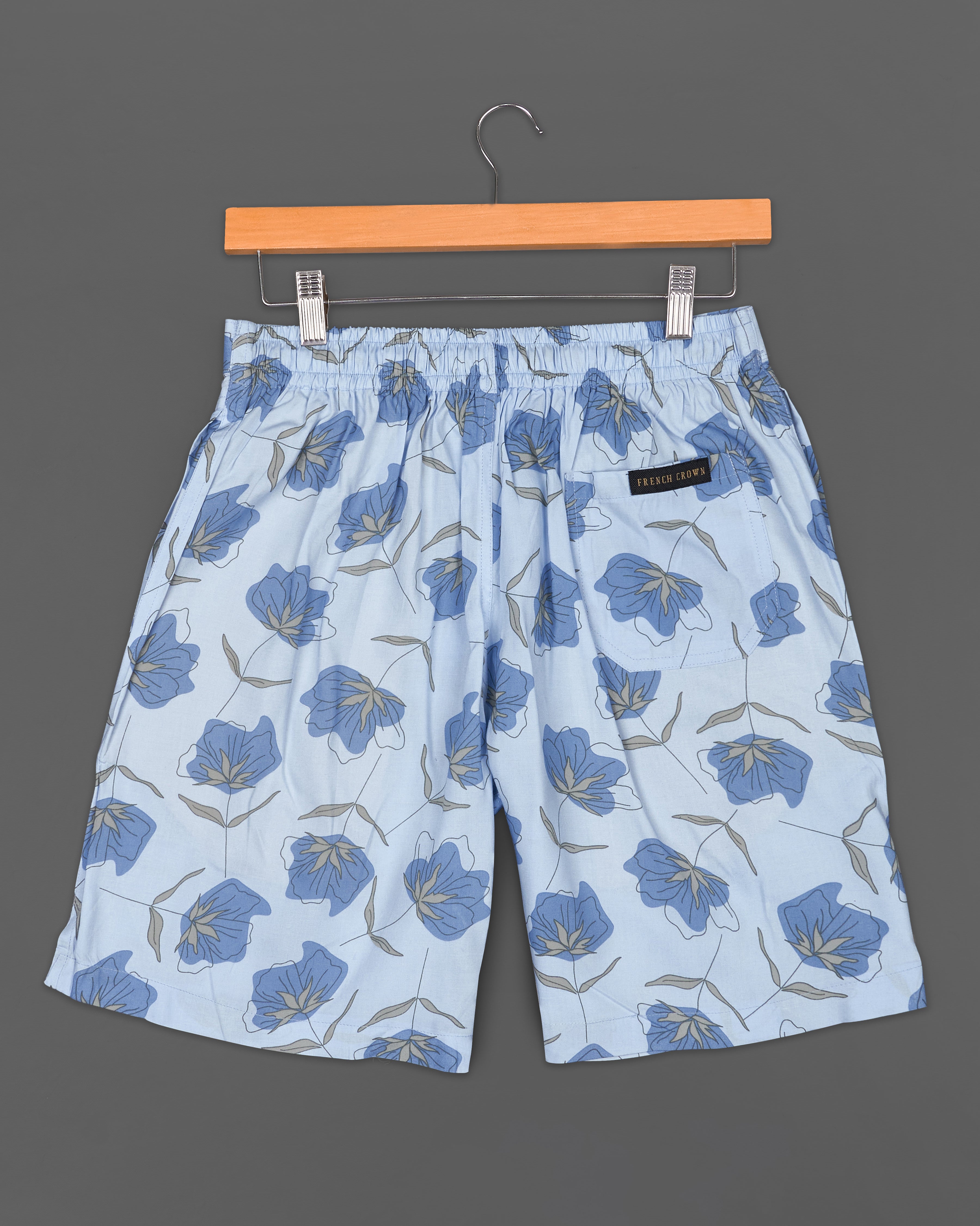 Tropical Blue Floral Printed Premium Cotton Shorts SR202-28, SR202-30, SR202-32, SR202-34, SR202-36, SR202-38, SR202-40, SR202-42, SR202-44