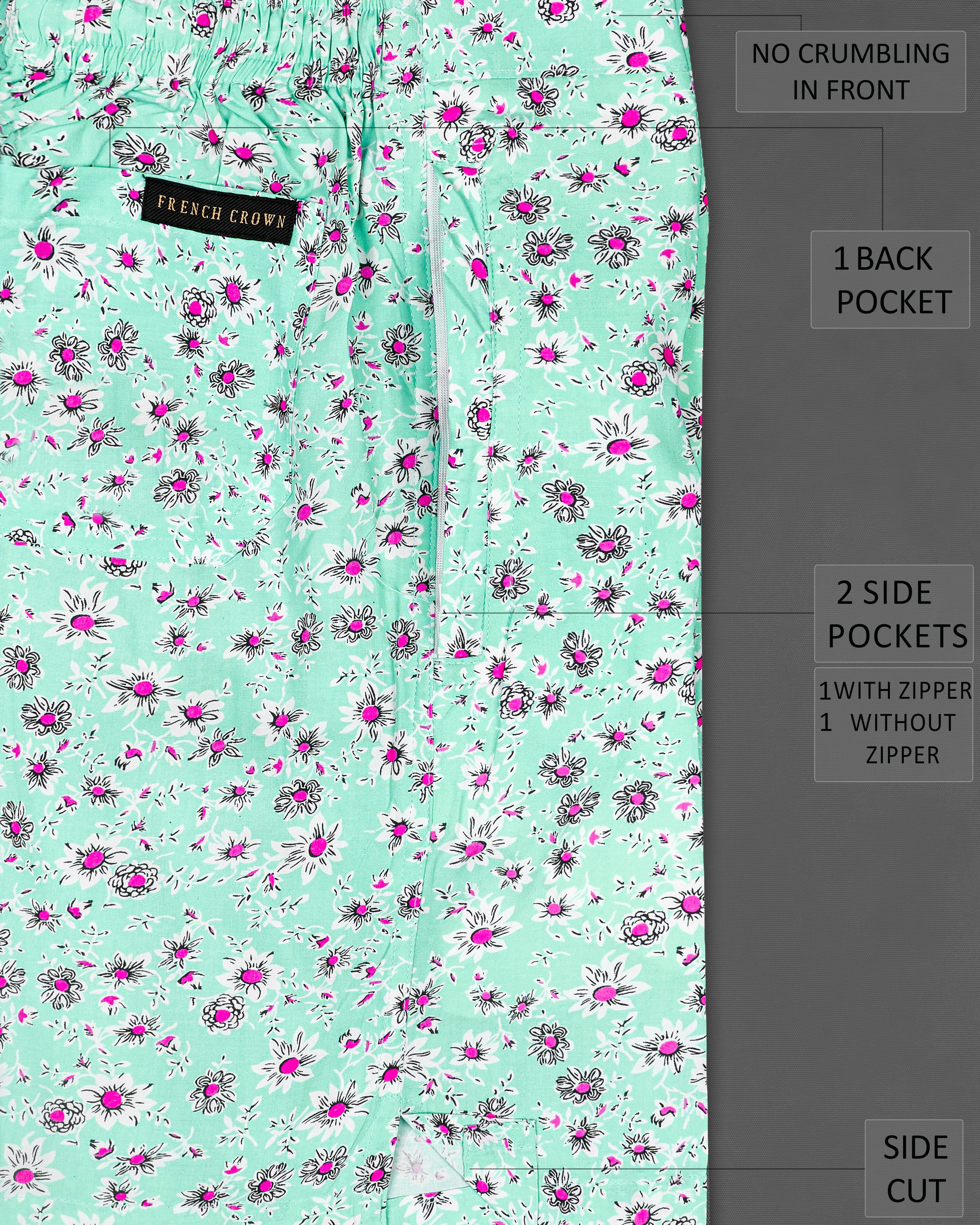 Chinook Green Ditsy Printed Premium Cotton Shorts SR203-28, SR203-30, SR203-32, SR203-34, SR203-36, SR203-38, SR203-40, SR203-42, SR203-44