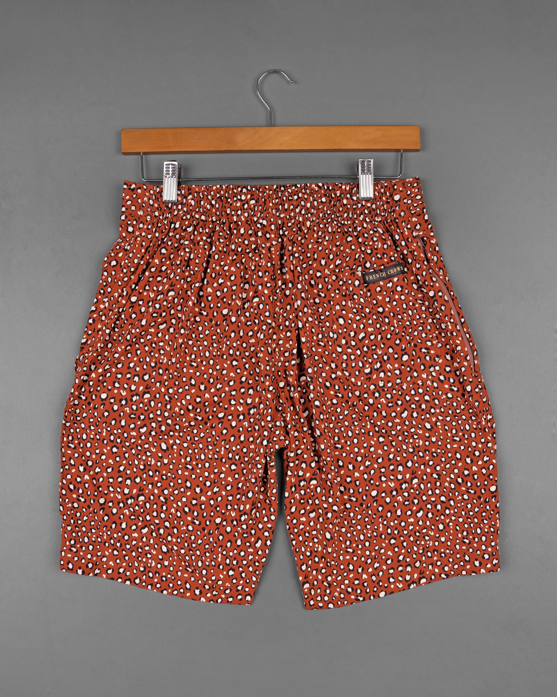 Medium Carmine Cheetah Print Premium Tencel Shorts SR117-28, SR117-30, SR117-32, SR117-34, SR117-36, SR117-38, SR117-40, SR117-42, SR117-44