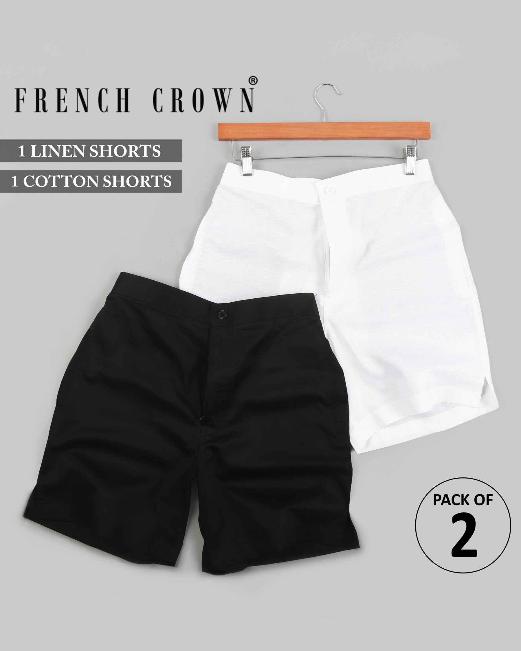 Bright White Premium Linen and Jade Black Cotton Shorts SR02-42, SR02-30, SR02-36, SR02-38, SR02-44, SR02-40, SR02-28, SR02-32, SR02-34
