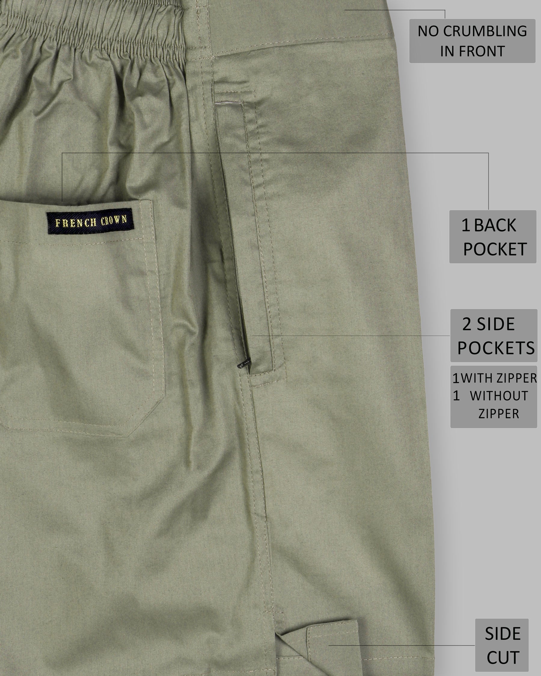 Gray Olive Premium Cotton Shorts SR78-34, SR78-44, SR78-32, SR78-30, SR78-36, SR78-38, SR78-40, SR78-42, SR78-28
