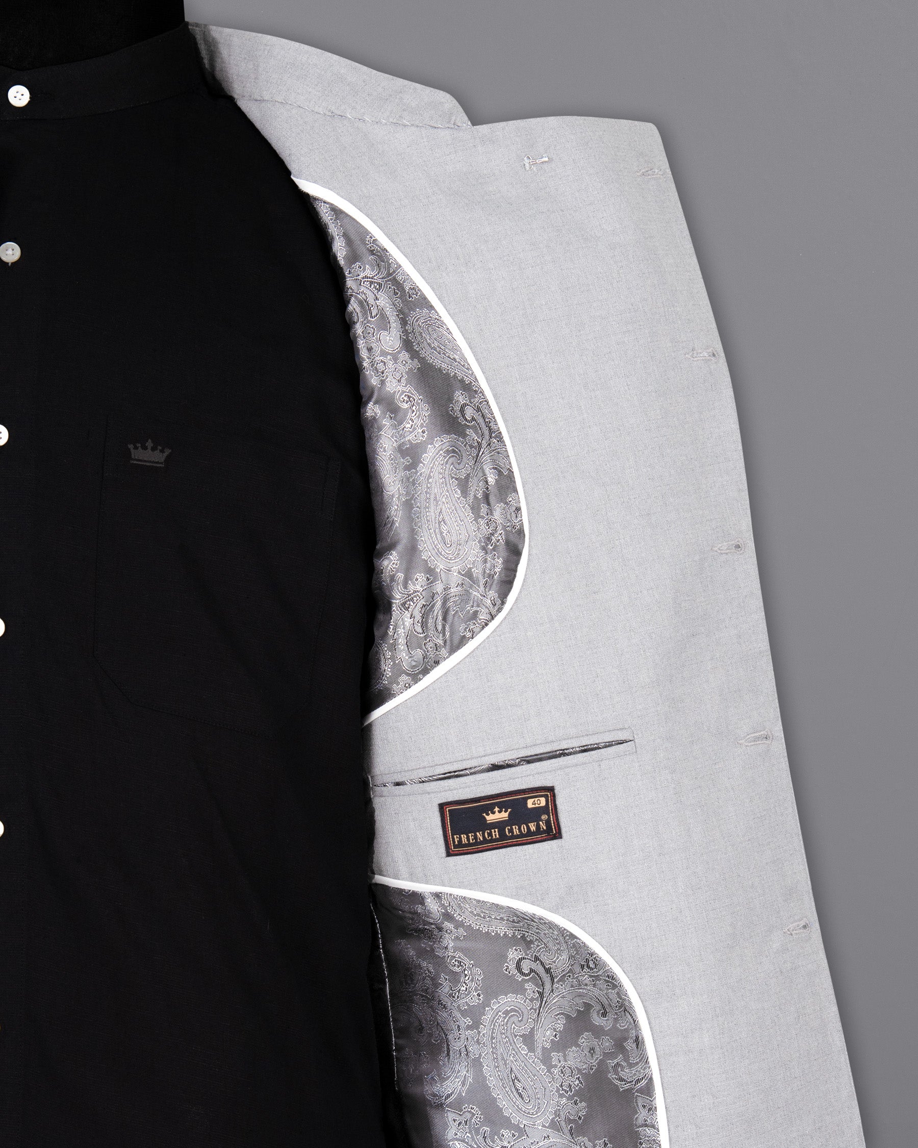 Mischka Grey Cross Placket Bandhgala/Mandarin Woolrich Suit