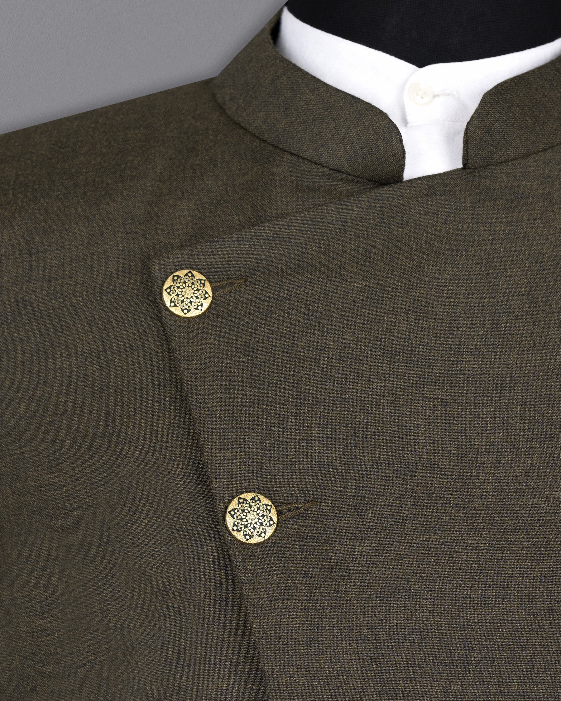 Merlin Green Cross Buttoned Bandhgala Wool Rich Suit ST1426-CBG-36, ST1426-CBG-38, ST1426-CBG-40, ST1426-CBG-42, ST1426-CBG-44, ST1426-CBG-46, ST1426-CBG-48, ST1426-CBG-50, ST1426-CBG-52, ST1426-CBG-54, ST1426-CBG-56, ST1426-CBG-58, ST1426-CBG-60