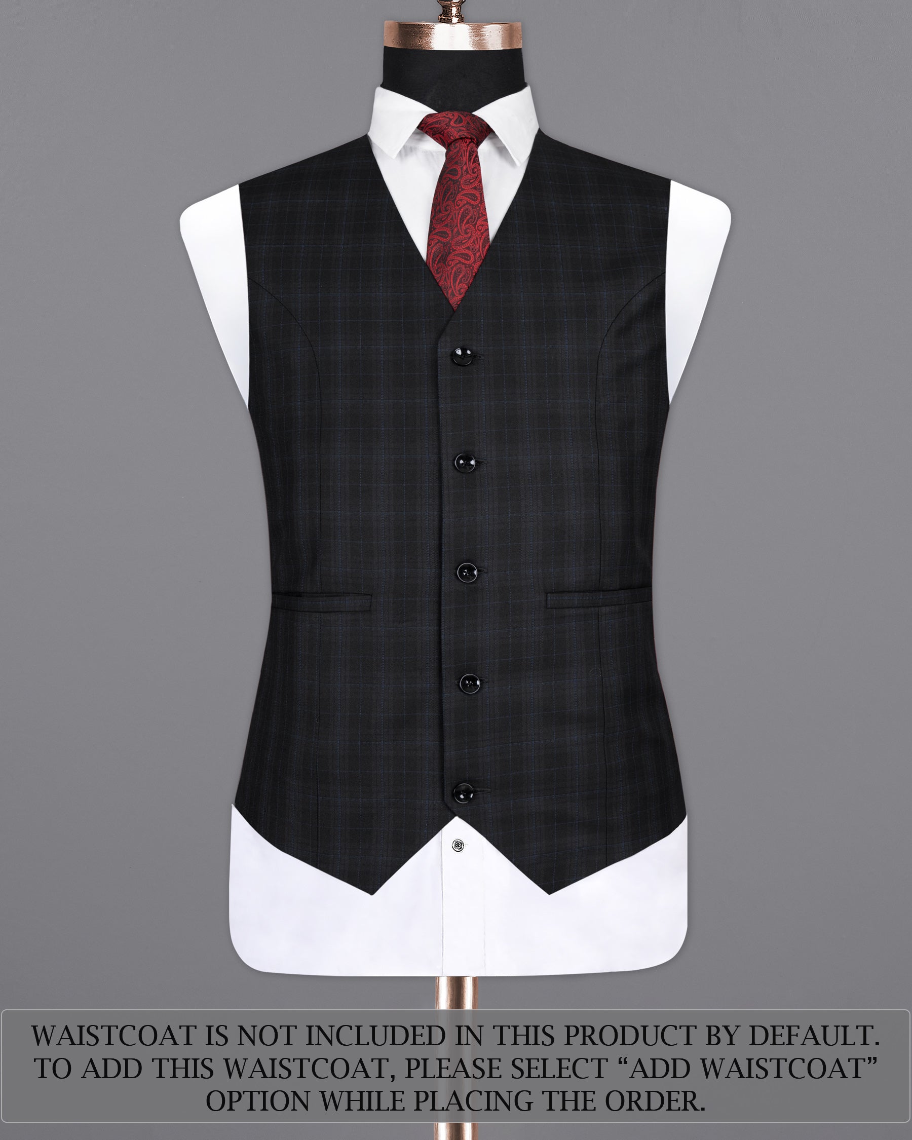 Mine Shaft Black Plaid Cross Placket Bandhgala Wool Rich Suit