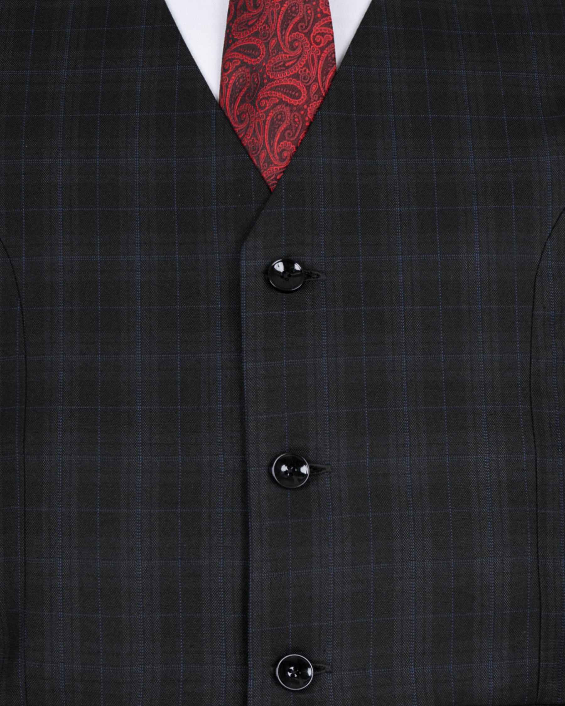 Mine Shaft Black Plaid Cross Placket Bandhgala Wool Rich Suit