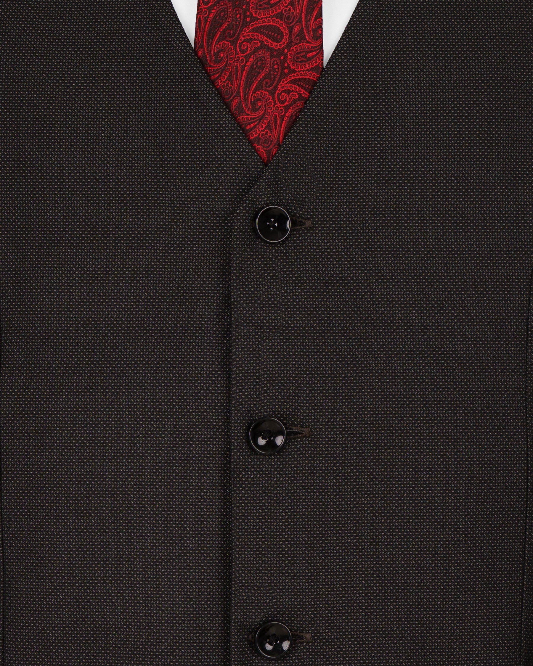 Dark Brown Cross Placket Wool Rich Bandhgala Suit