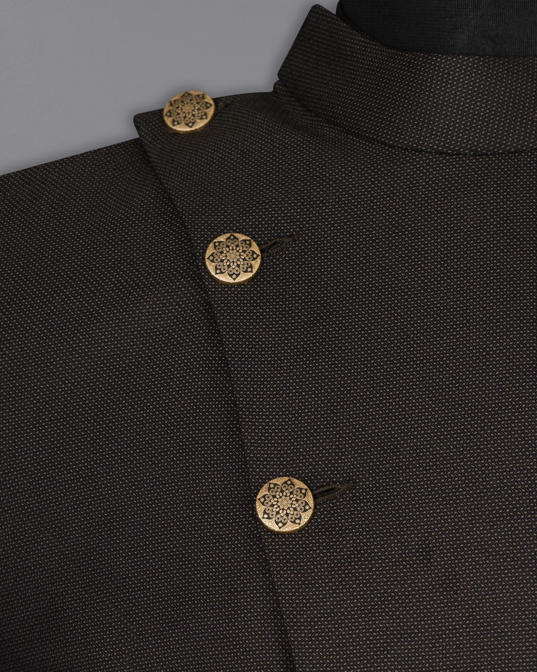 Dark Brown Cross Placket Wool Rich Bandhgala Suit