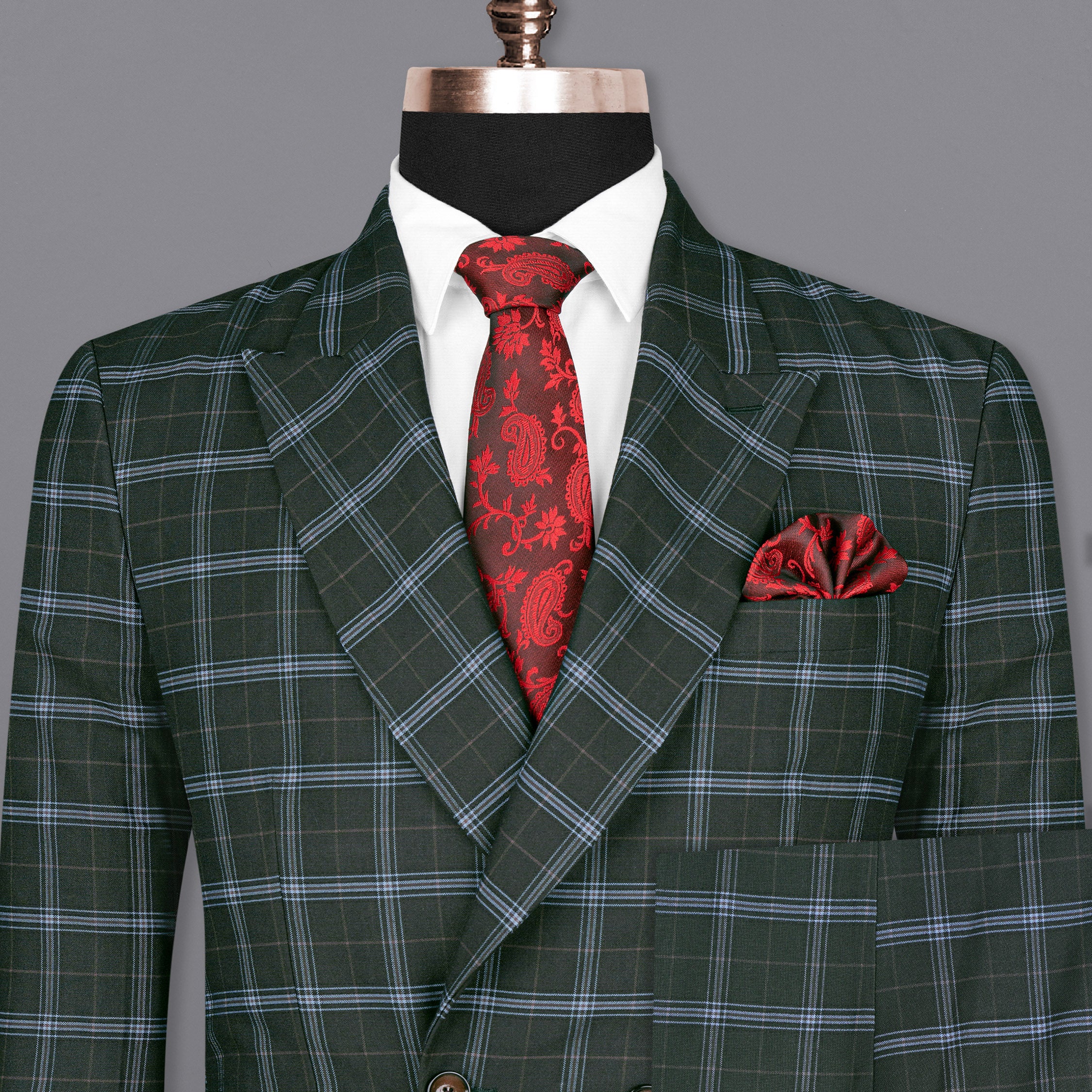Log Cabin Green Super fine Windowpane Wool Rich Double Breasted Suit