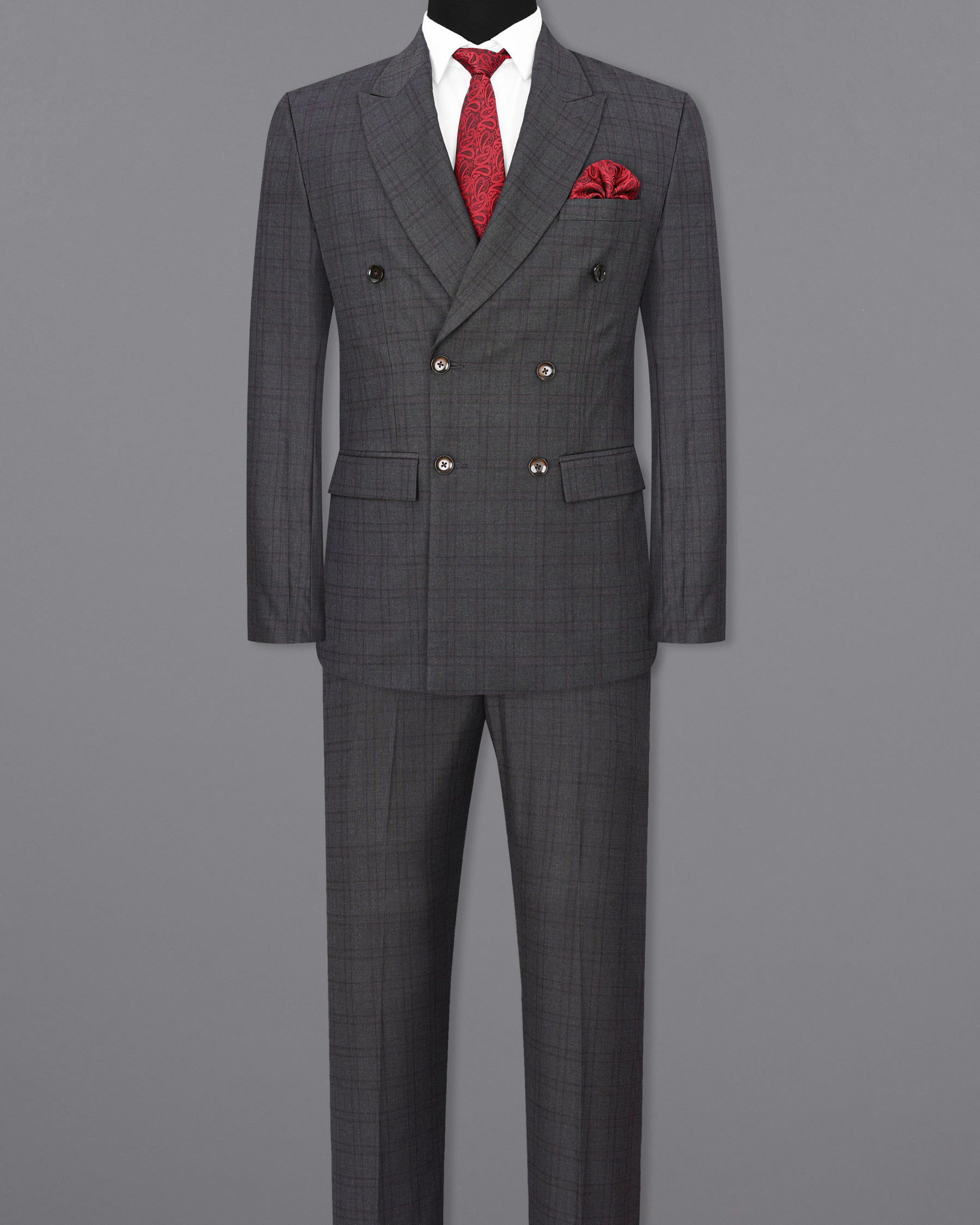Gravel Gray Plaid Double Breasted Suit