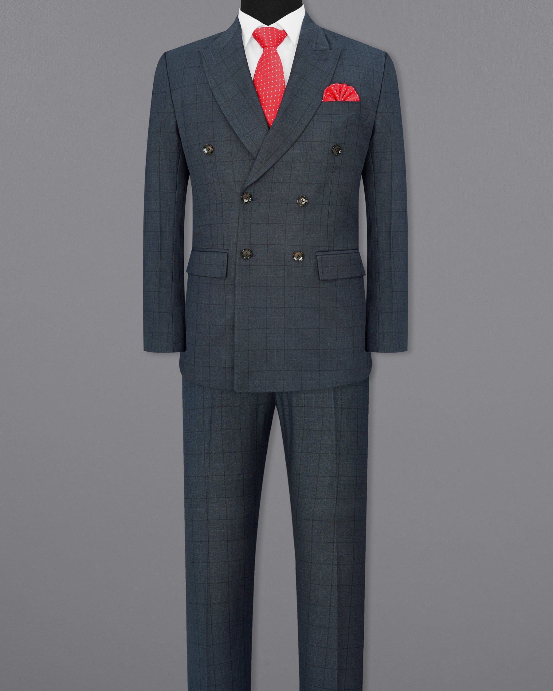lridium with mirage plaid Windowpane Double Breasted Suit