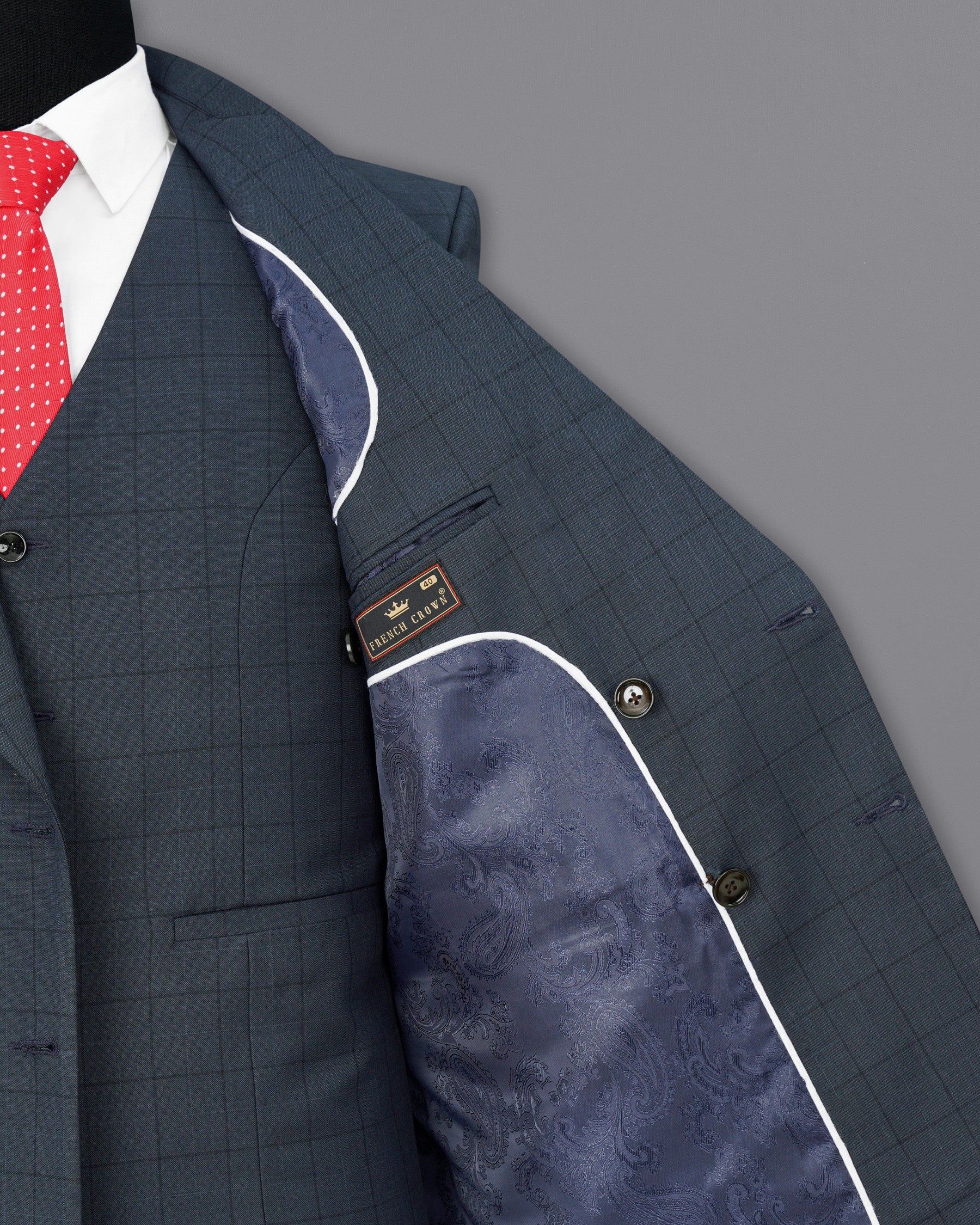 lridium with mirage plaid Windowpane Double Breasted Suit