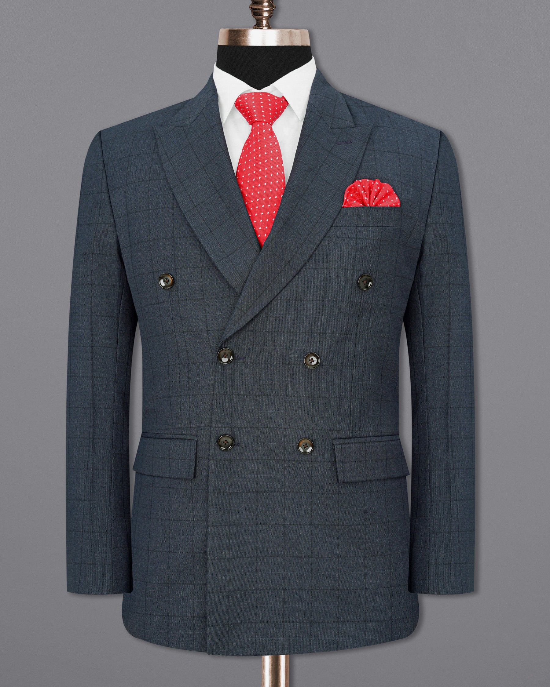 lridium with mirage plaid Windowpane Double Breasted Suit