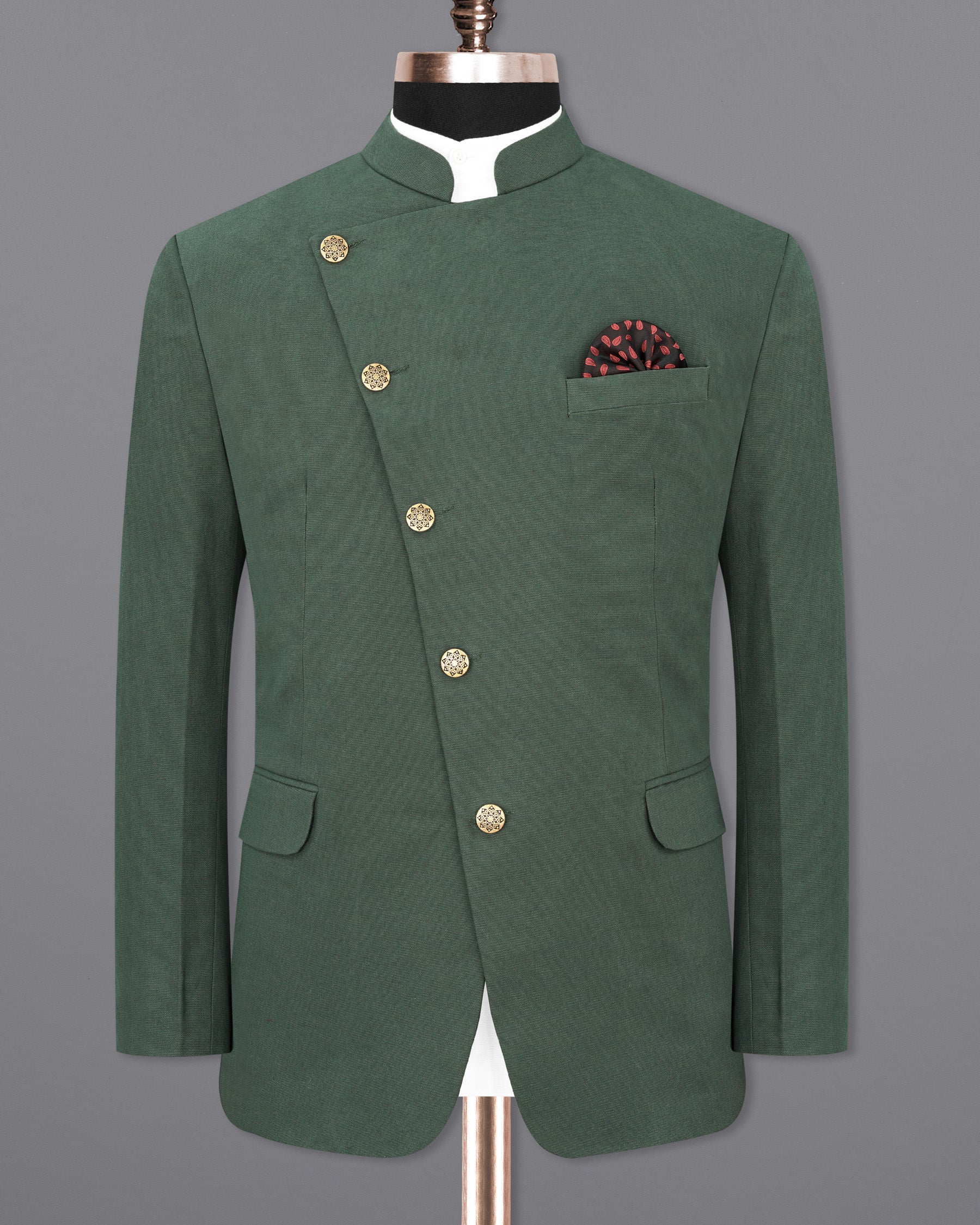Asparagus Green Cross Placket Premium Cotton Bandhgala Suit