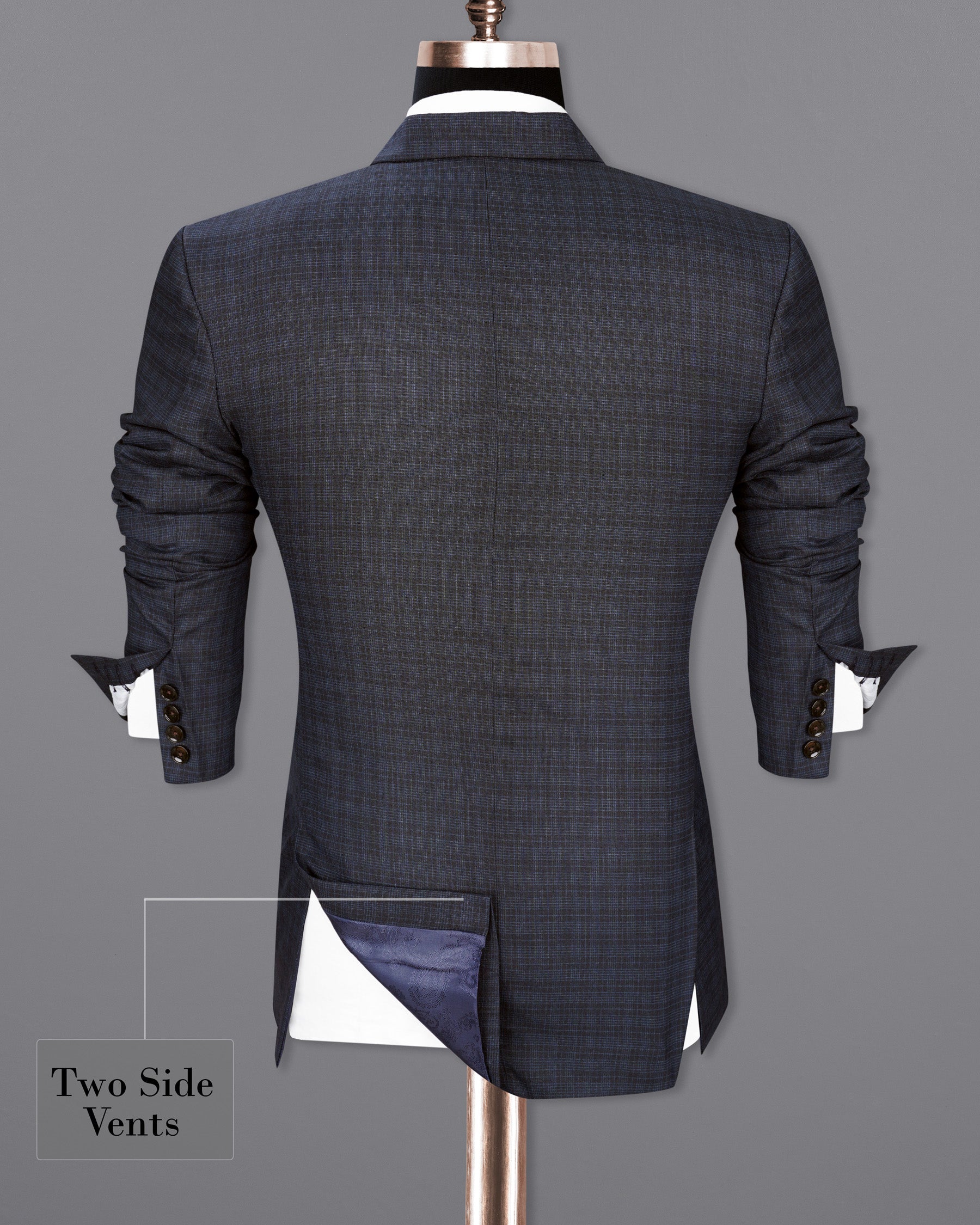 Ebony Clay Gray and Metallic Blue Plaid Double-Breasted Suit