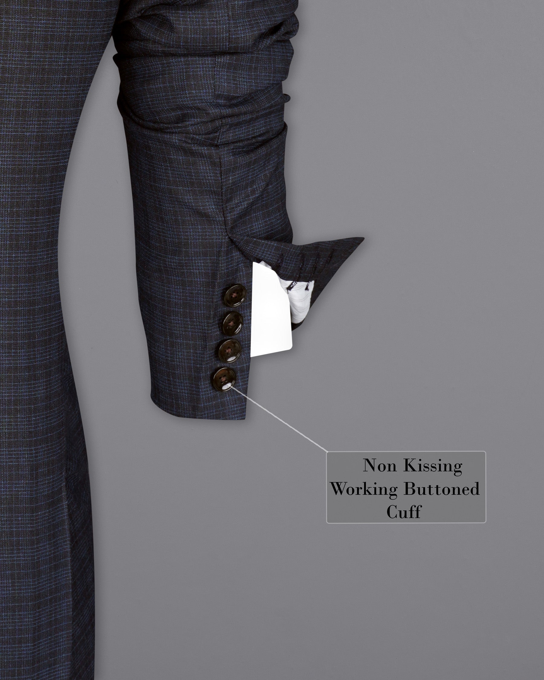 Ebony Clay Gray and Metallic Blue Plaid Double-Breasted Suit