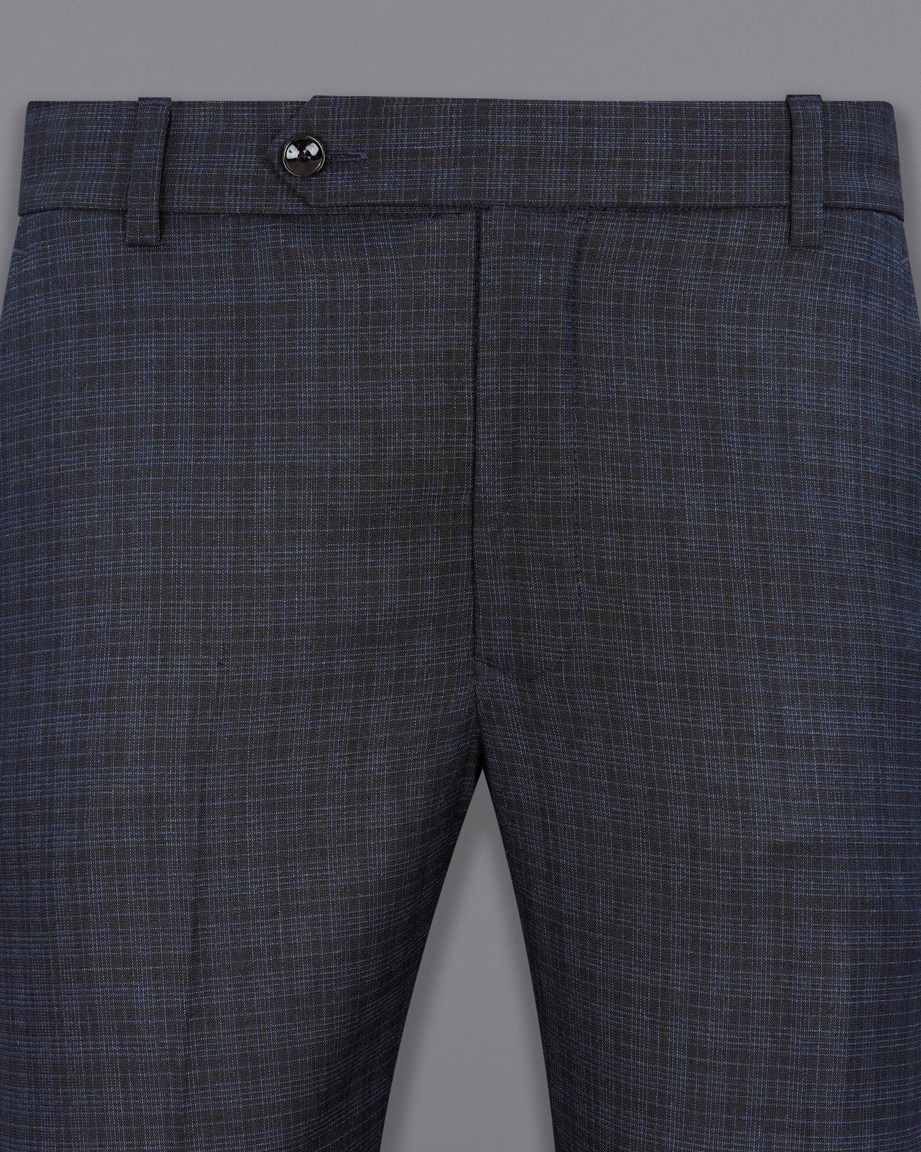 Ebony Clay Gray and Metallic Blue Plaid Double-Breasted Suit