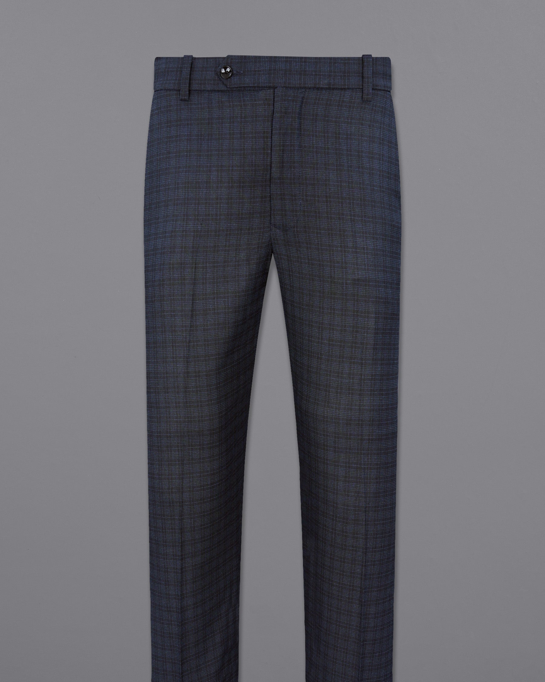 Ebony Clay Gray and Metallic Blue Plaid Double-Breasted Suit