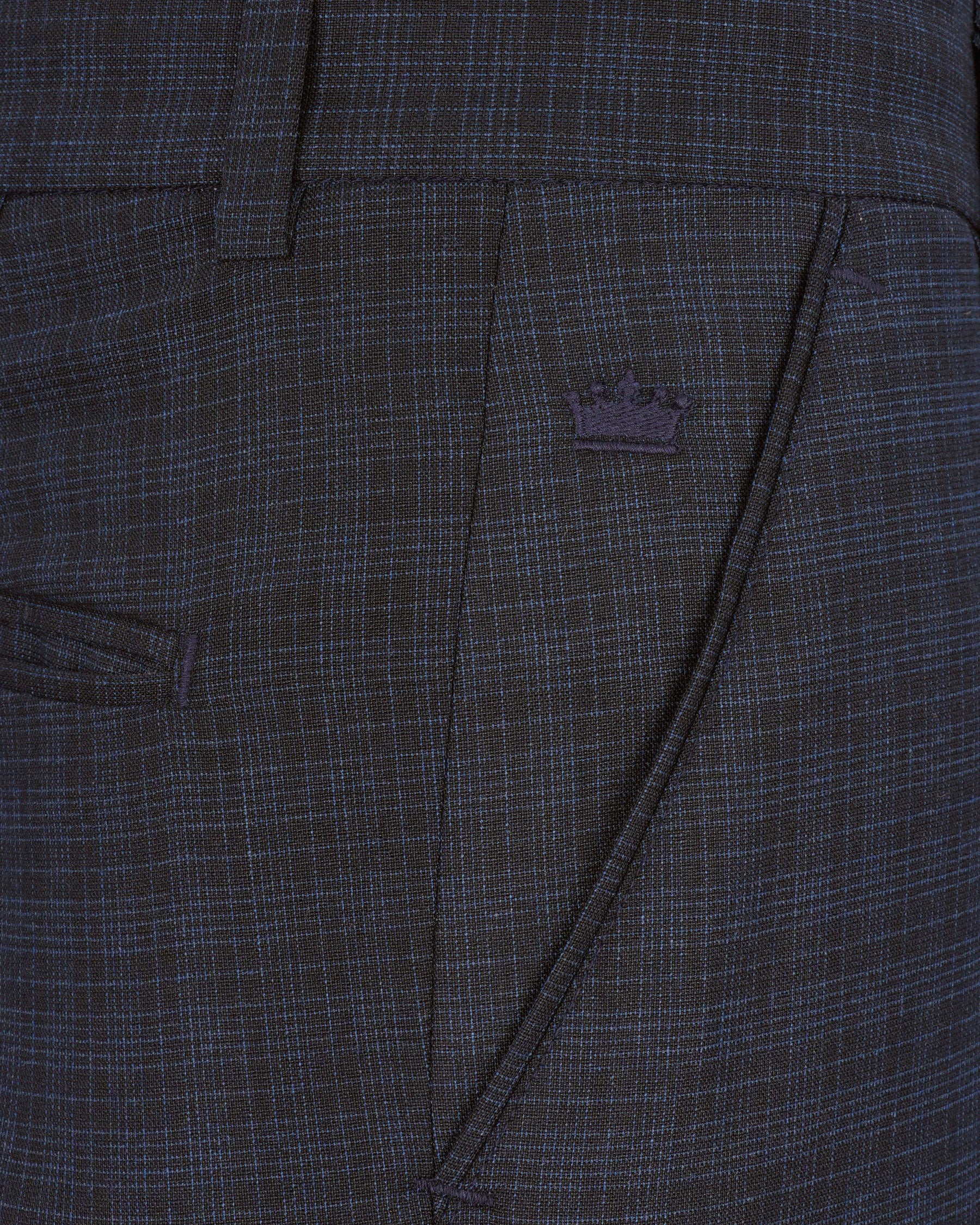 Ebony Clay Gray and Metallic Blue Plaid Double-Breasted Suit