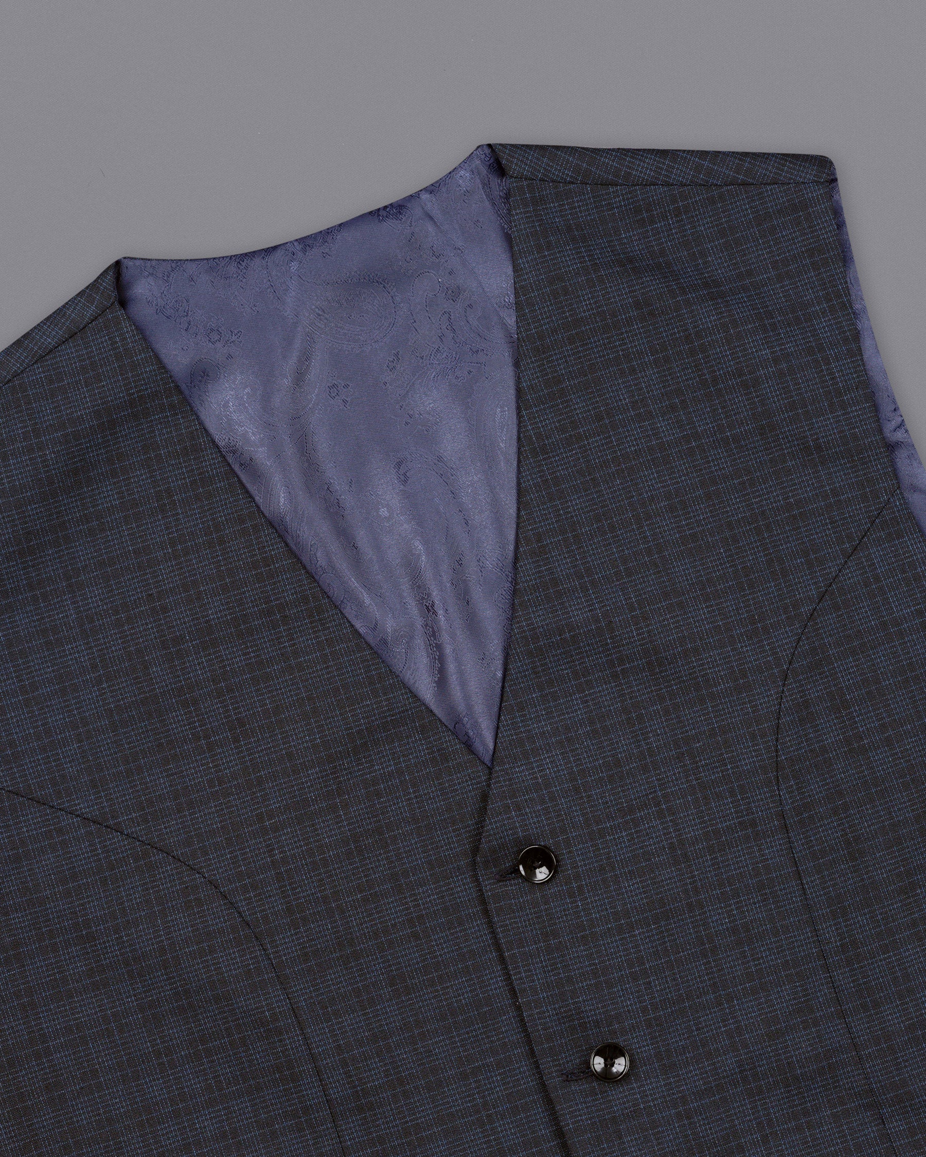 Ebony Clay Gray and Metallic Blue Plaid Double-Breasted Suit