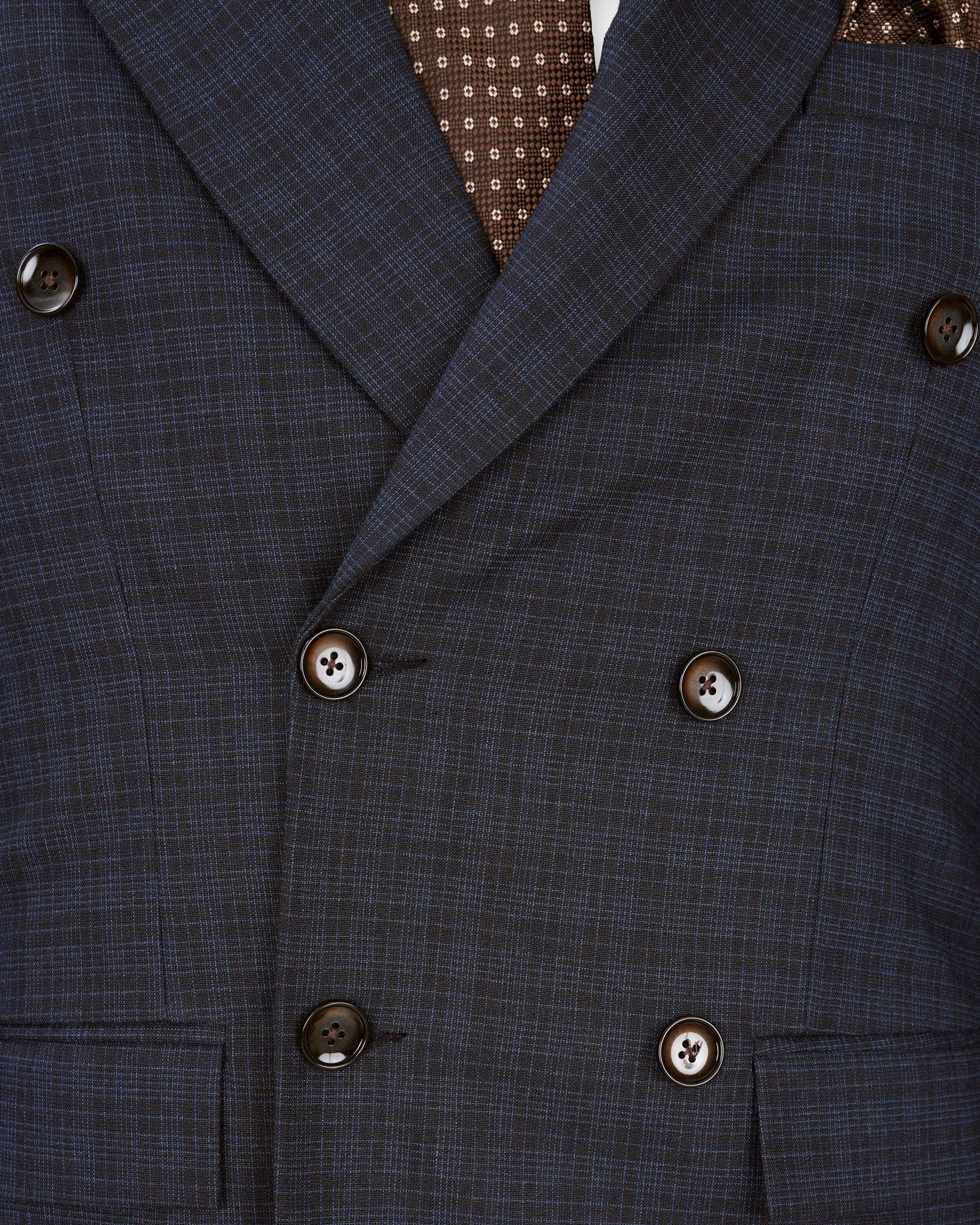 Ebony Clay Gray and Metallic Blue Plaid Double-Breasted Suit