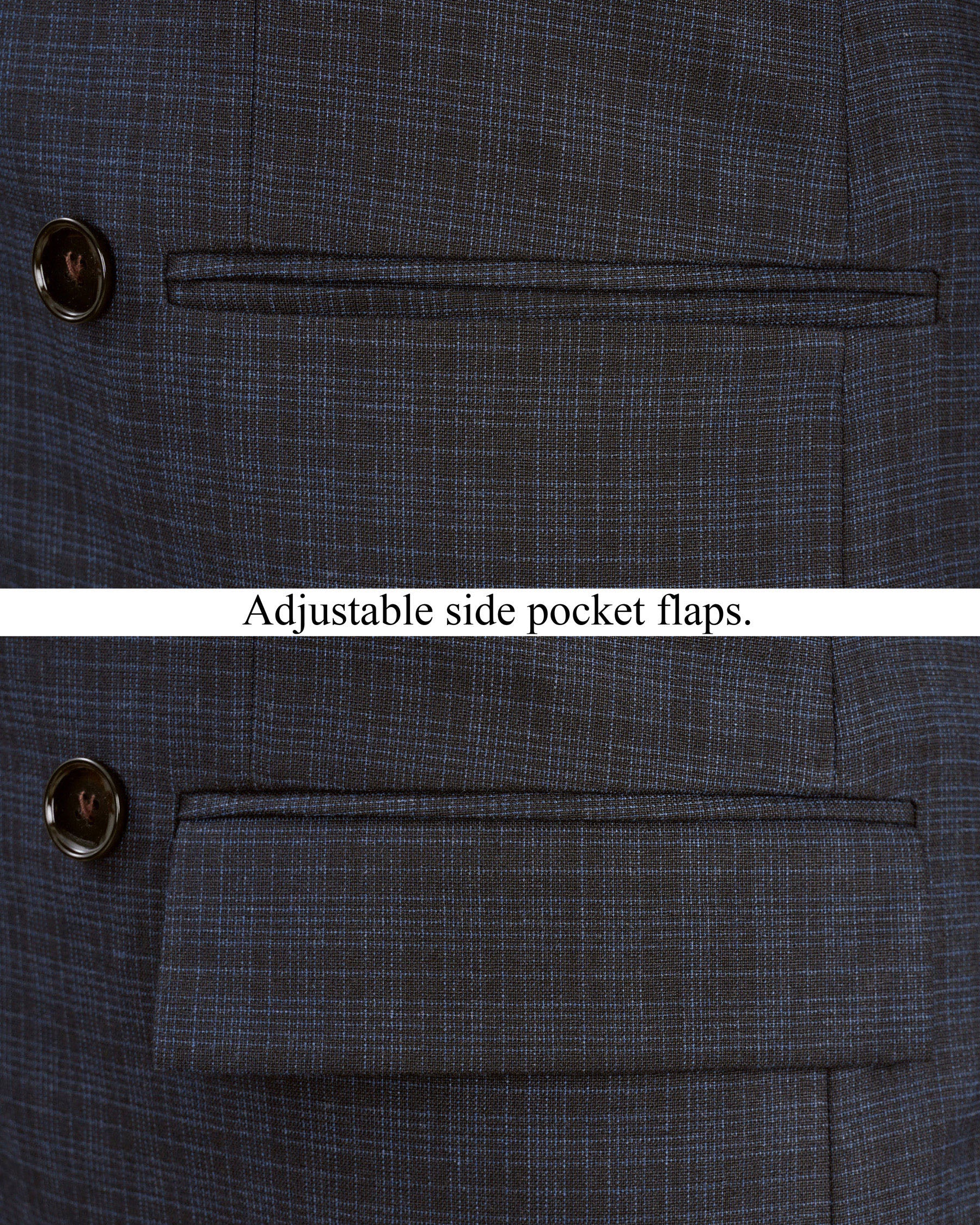 Ebony Clay Gray and Metallic Blue Plaid Double-Breasted Suit