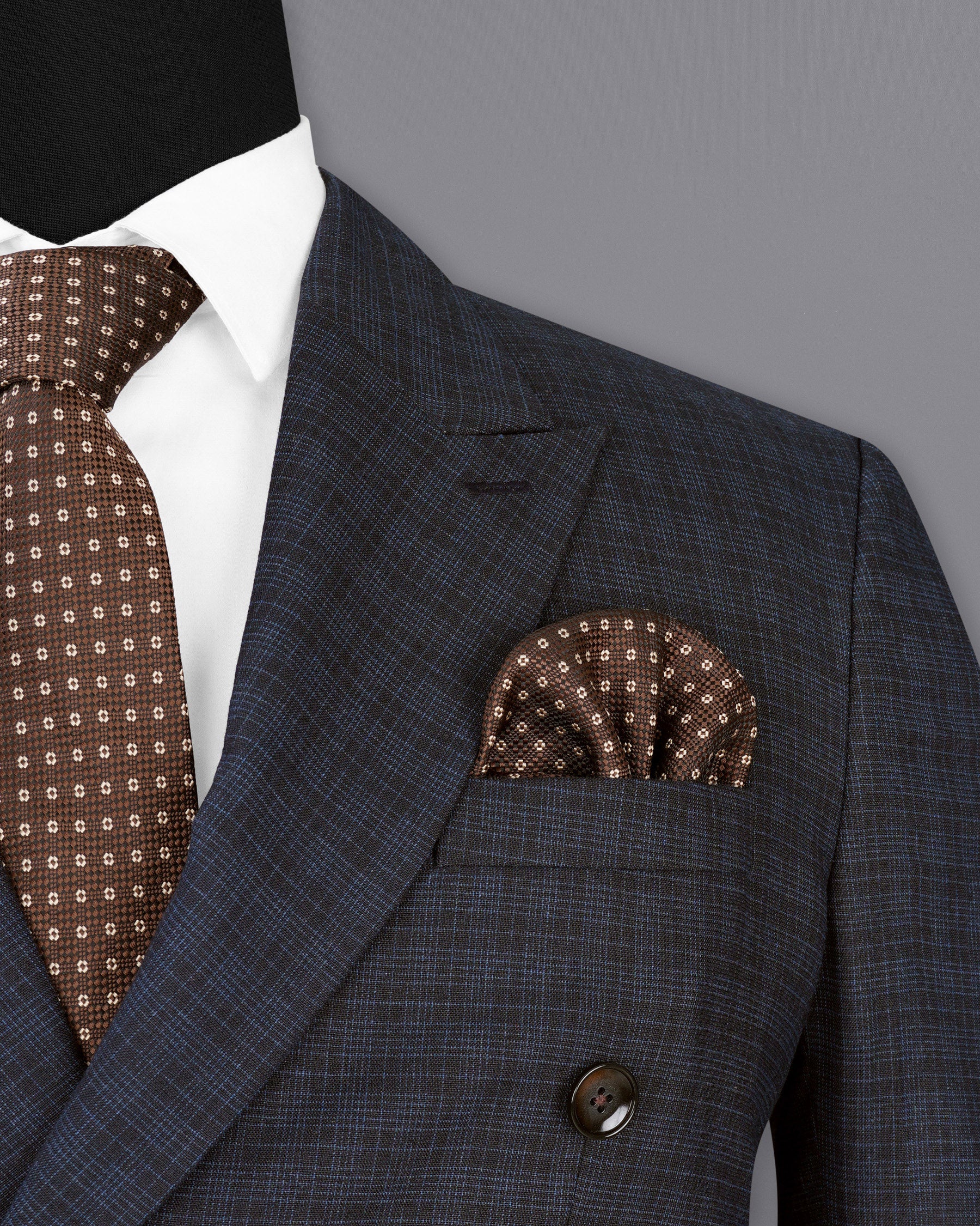 Ebony Clay Gray and Metallic Blue Plaid Double-Breasted Suit