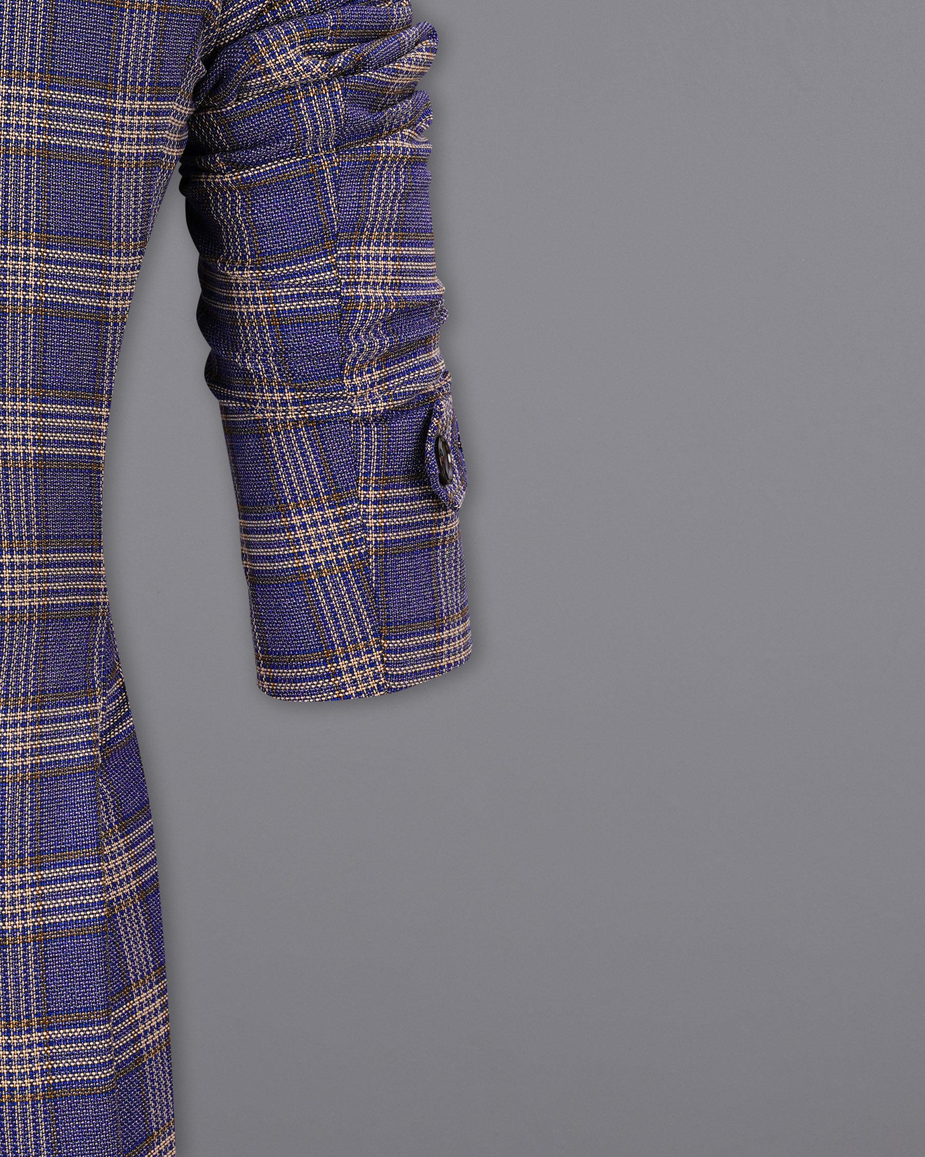 Meteorite Blue with Tide Brown Plaid Double Breasted Designer Suit