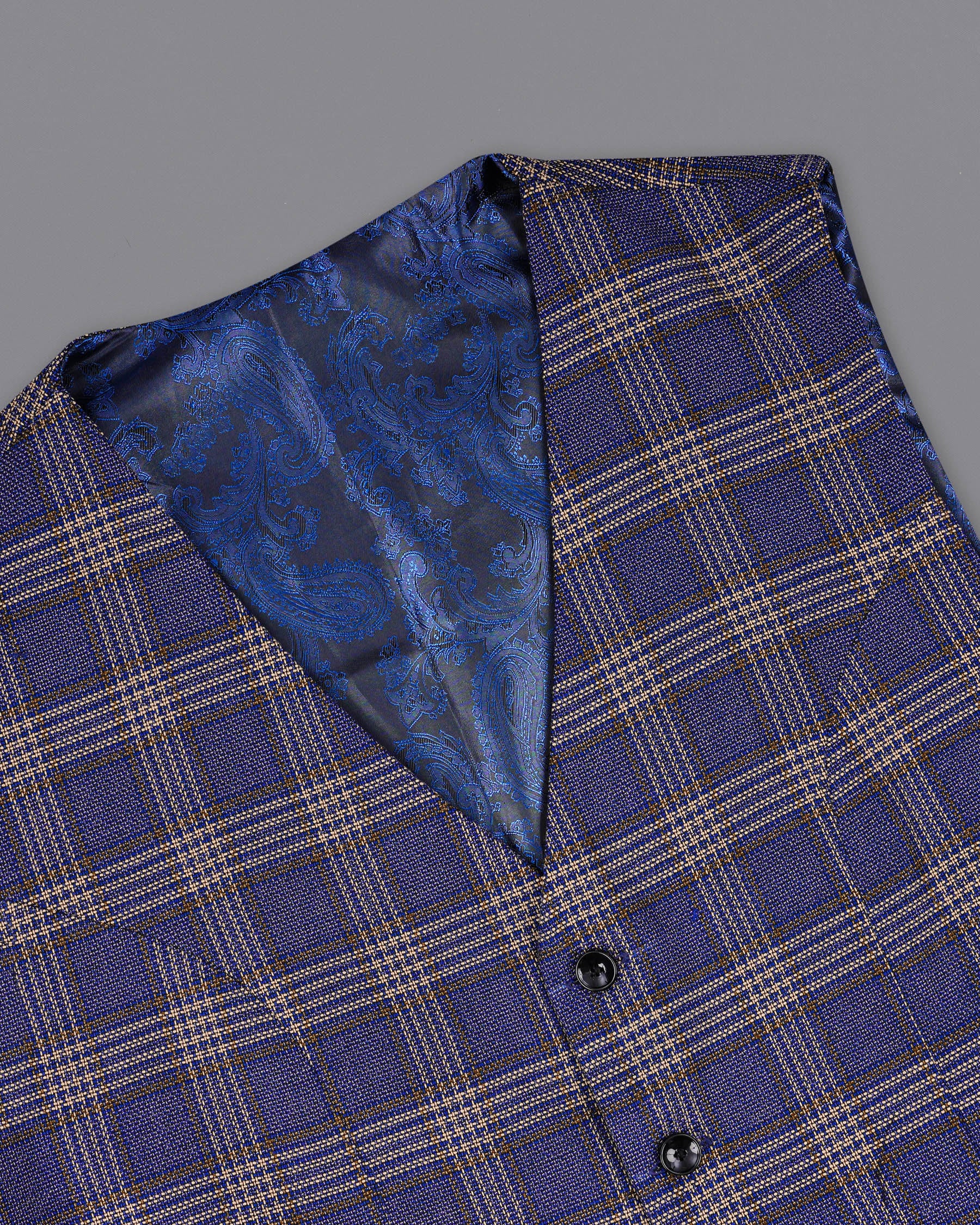 Meteorite Blue with Tide Brown Plaid Double Breasted Designer Suit