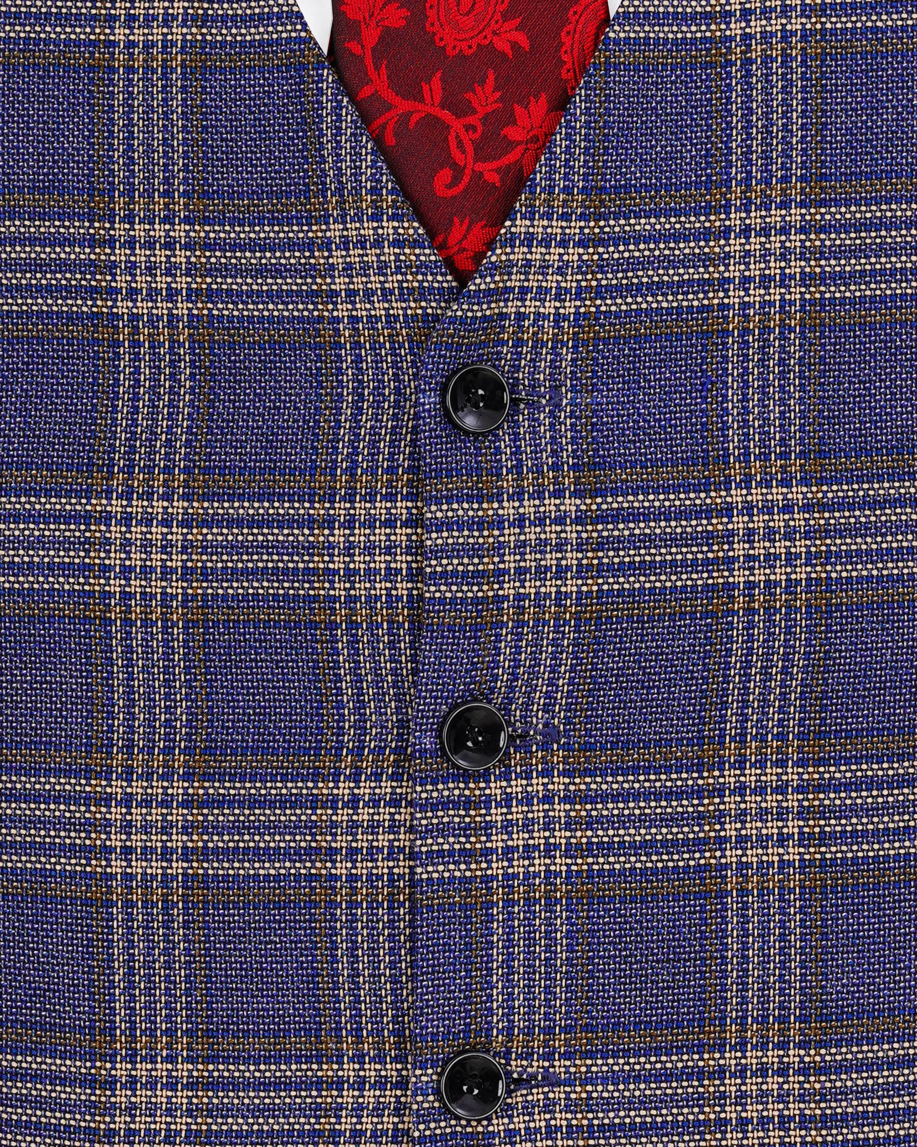 Meteorite Blue with Tide Brown Plaid Double Breasted Designer Suit