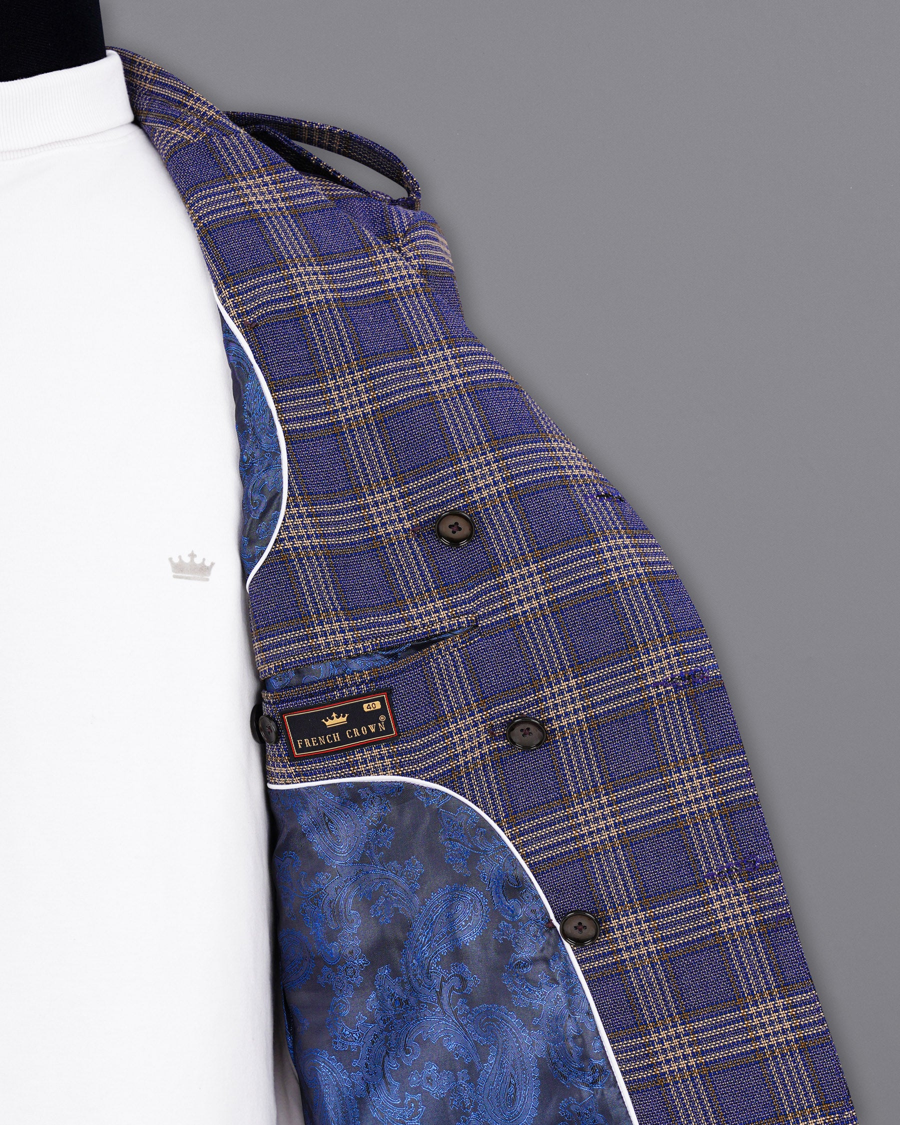 Meteorite Blue with Tide Brown Plaid Double Breasted Designer Suit