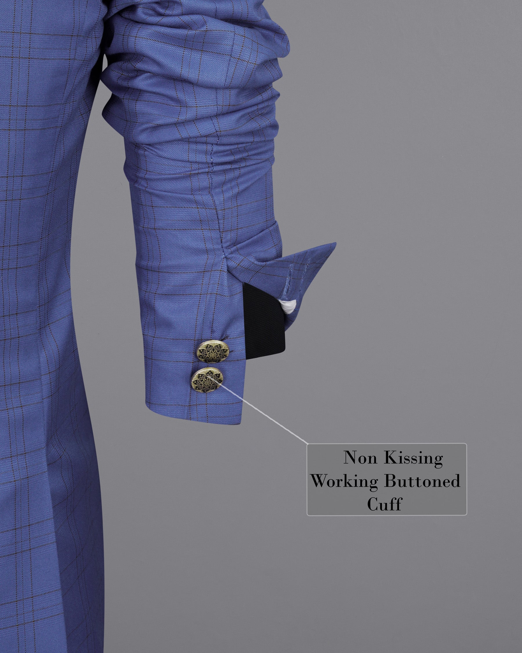 Scampi Blue With Pickled Brown Plaid Cross Placket Bandhgala Suit