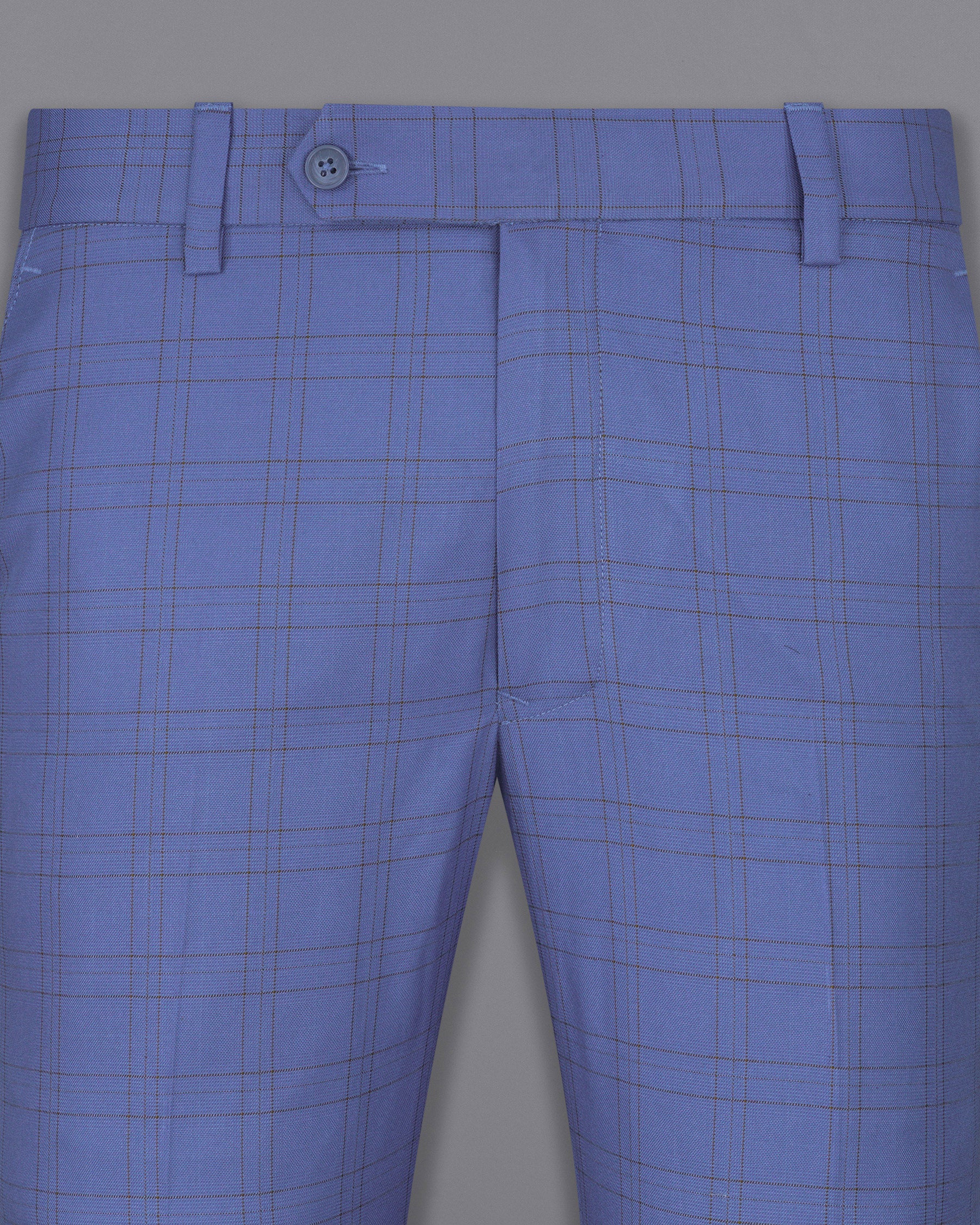 Scampi Blue With Pickled Brown Plaid Cross Placket Bandhgala Suit