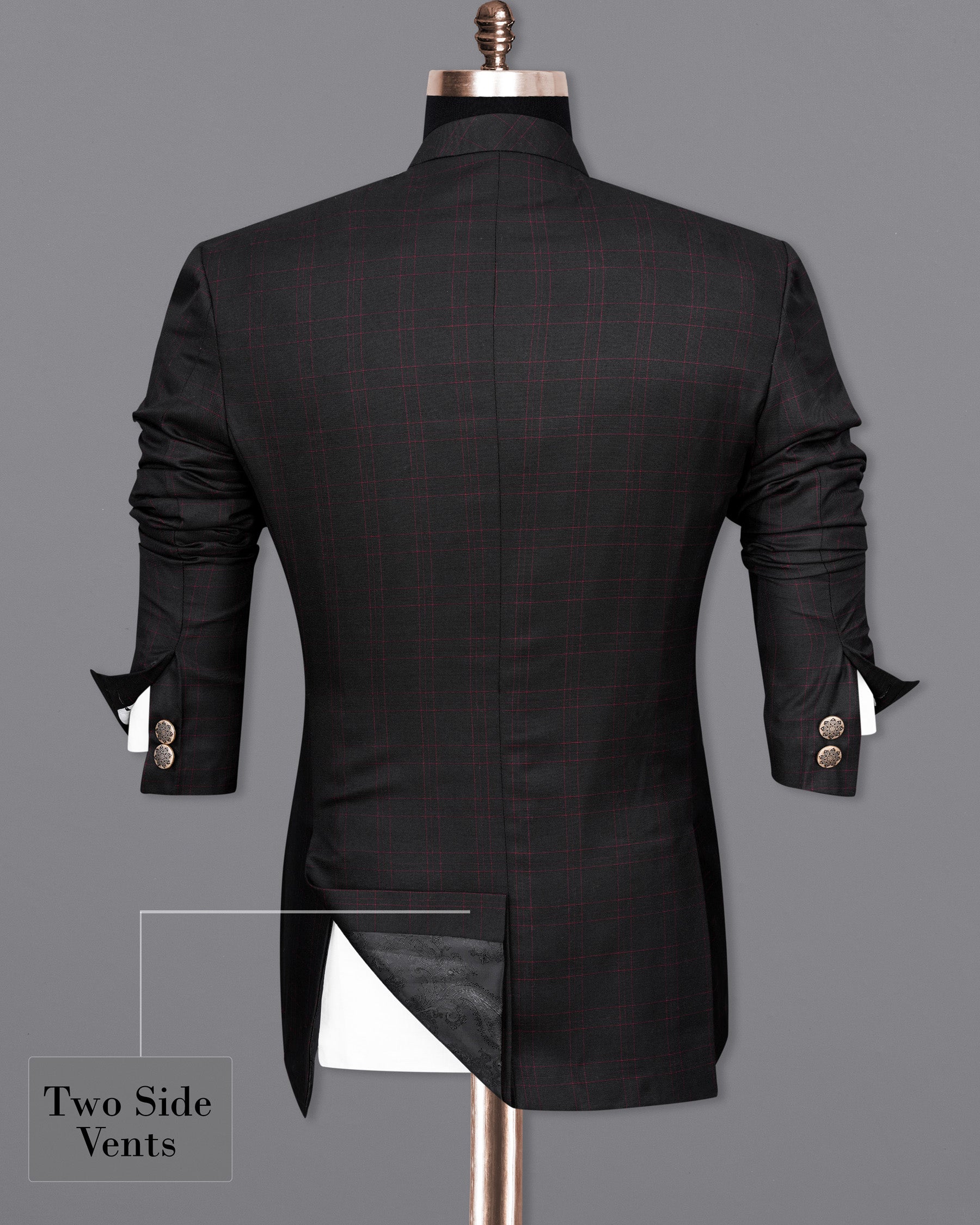Onyx Black windowpane Cross Placket Bandhgala Suit