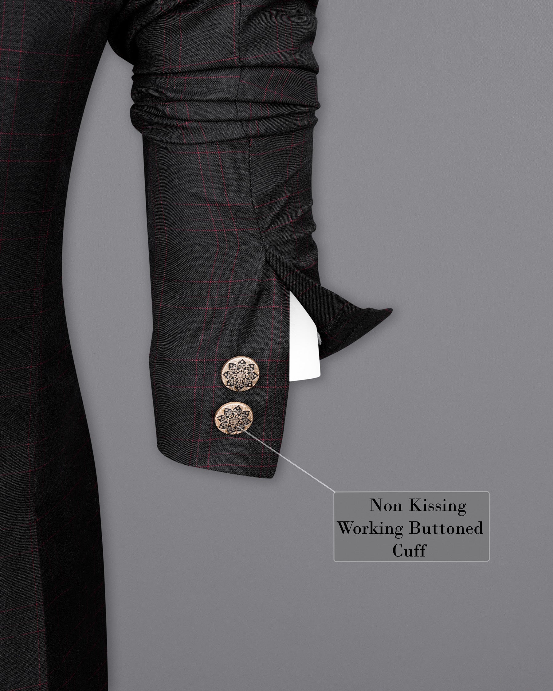 Onyx Black windowpane Cross Placket Bandhgala Suit