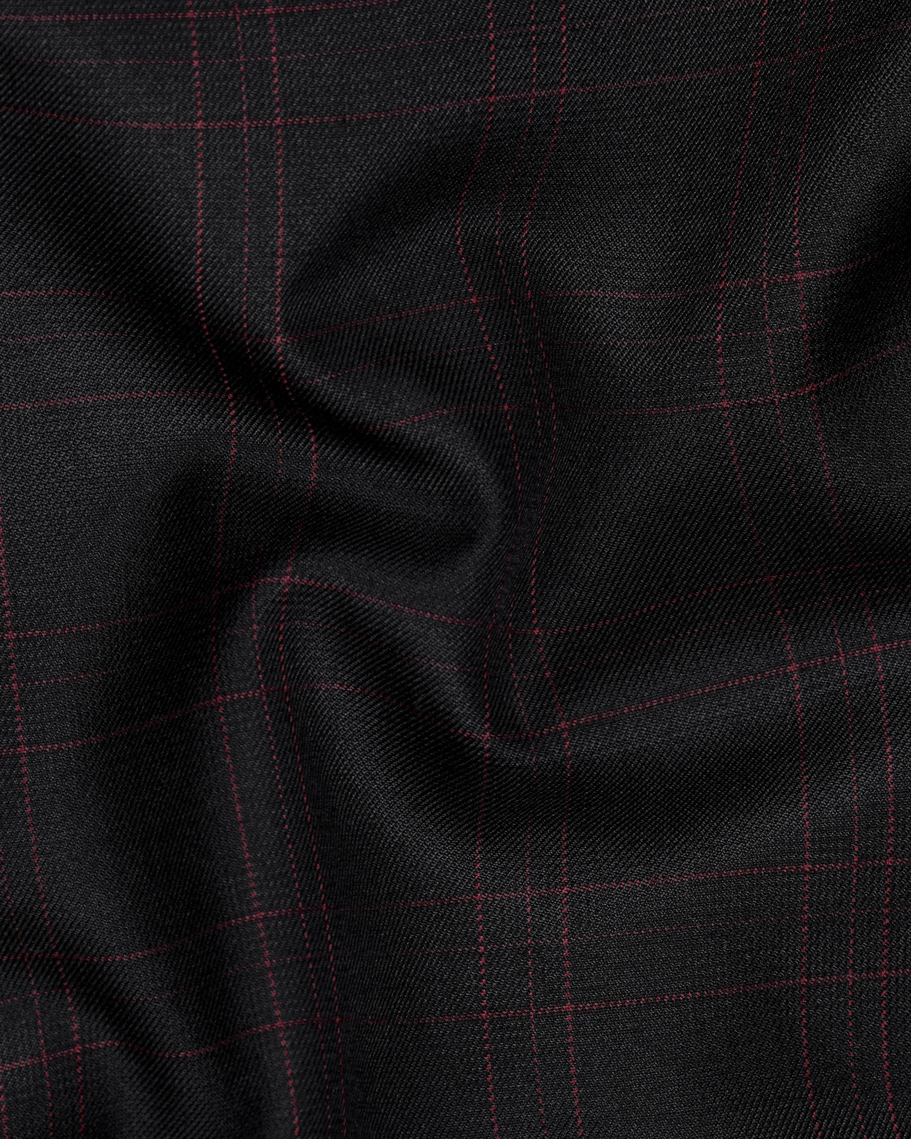 Onyx Black windowpane Cross Placket Bandhgala Suit
