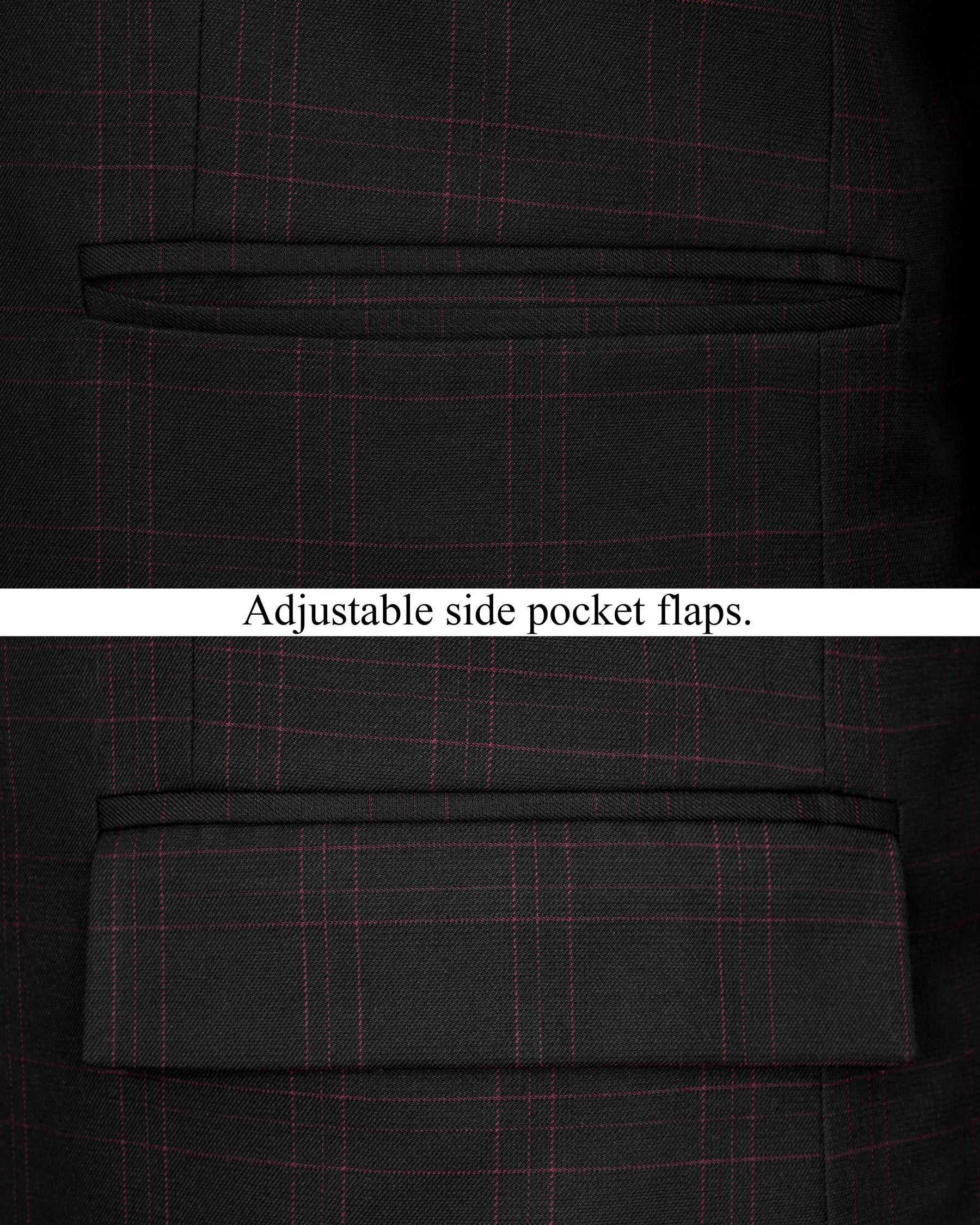 Onyx Black windowpane Cross Placket Bandhgala Suit