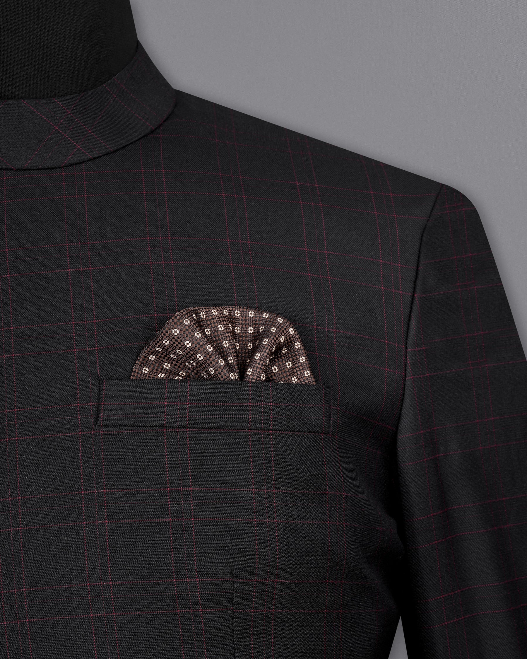 Onyx Black windowpane Cross Placket Bandhgala Suit