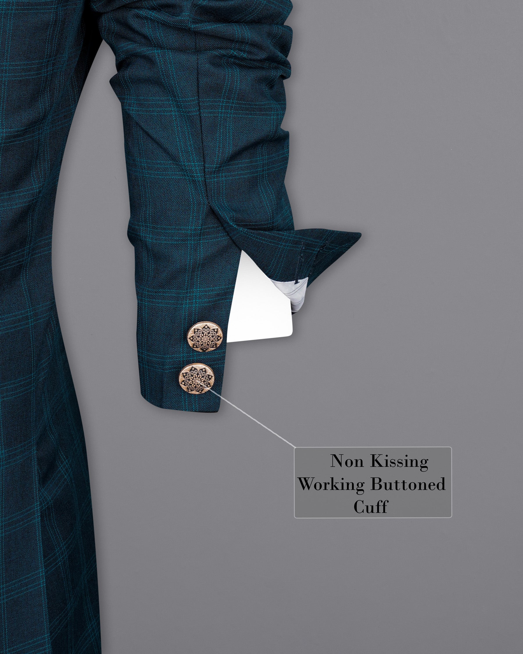 Cloud Burst Sea Green Windowpane Cross Placket Bandhgala Suit