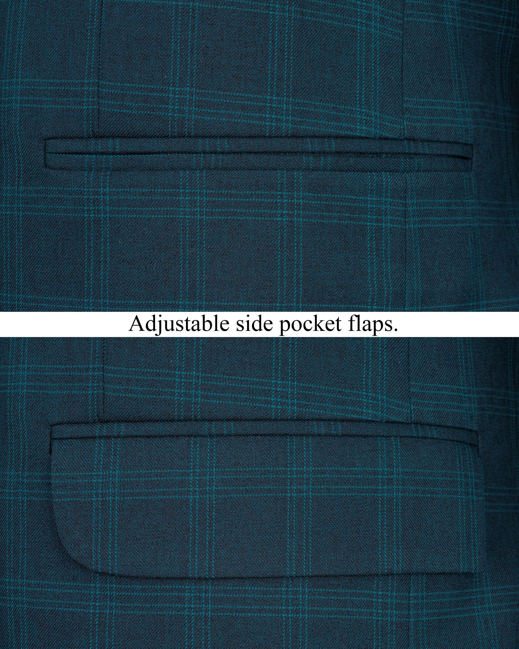 Cloud Burst Sea Green Windowpane Cross Placket Bandhgala Suit