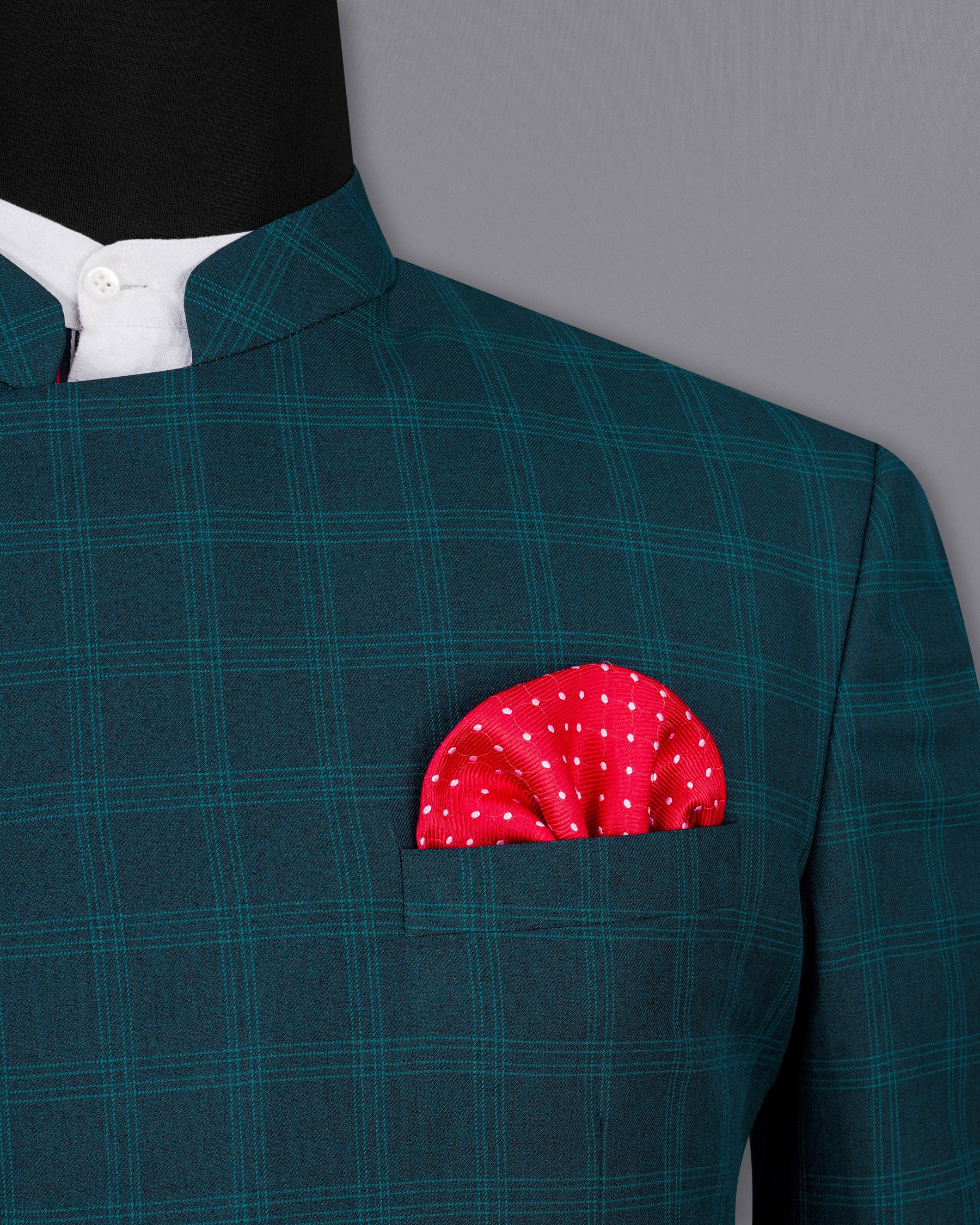 Cloud Burst Sea Green Windowpane Cross Placket Bandhgala Suit