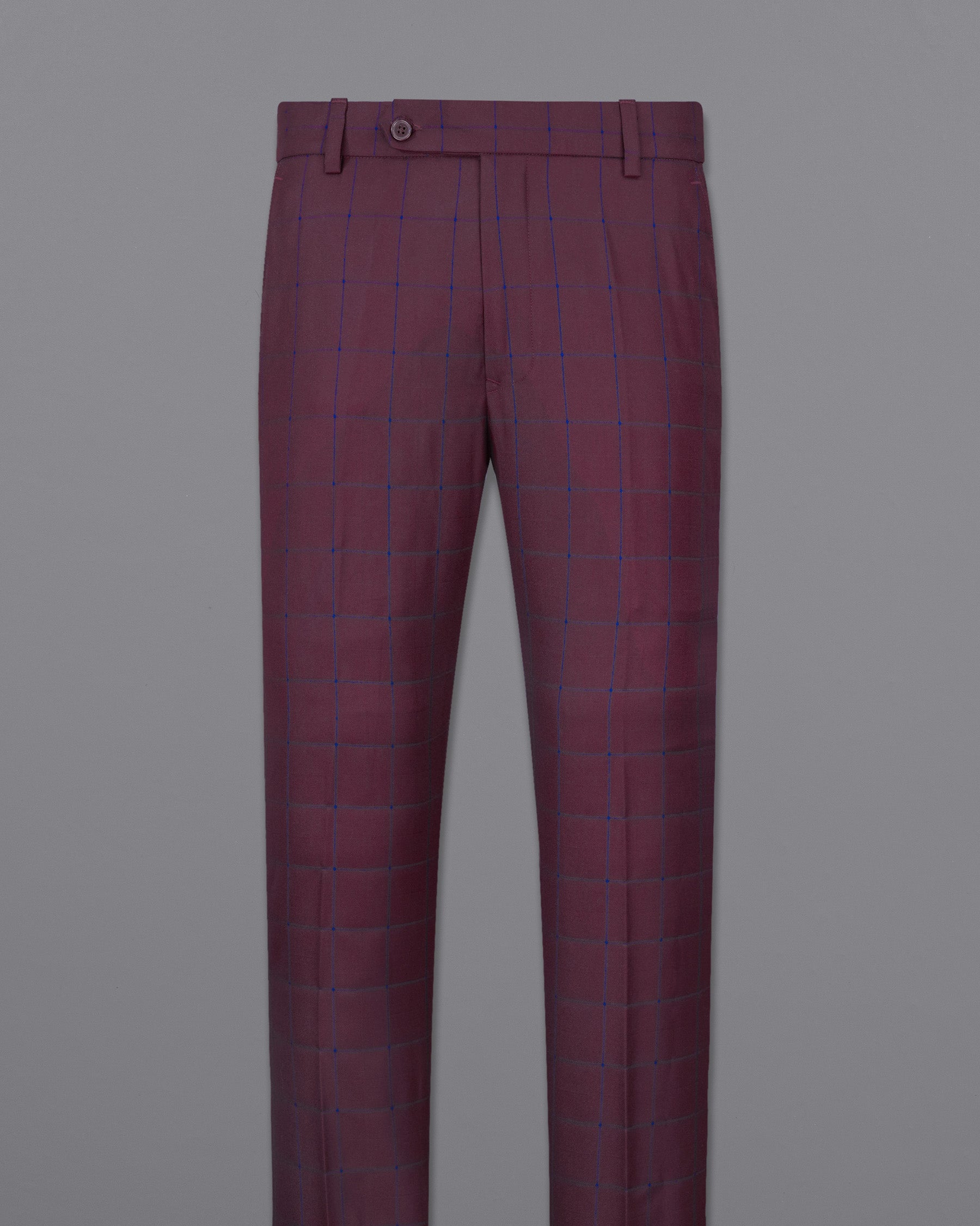 Wine Berry With Haiti Blue Windowpane Cross Placket Bandhgala Suit