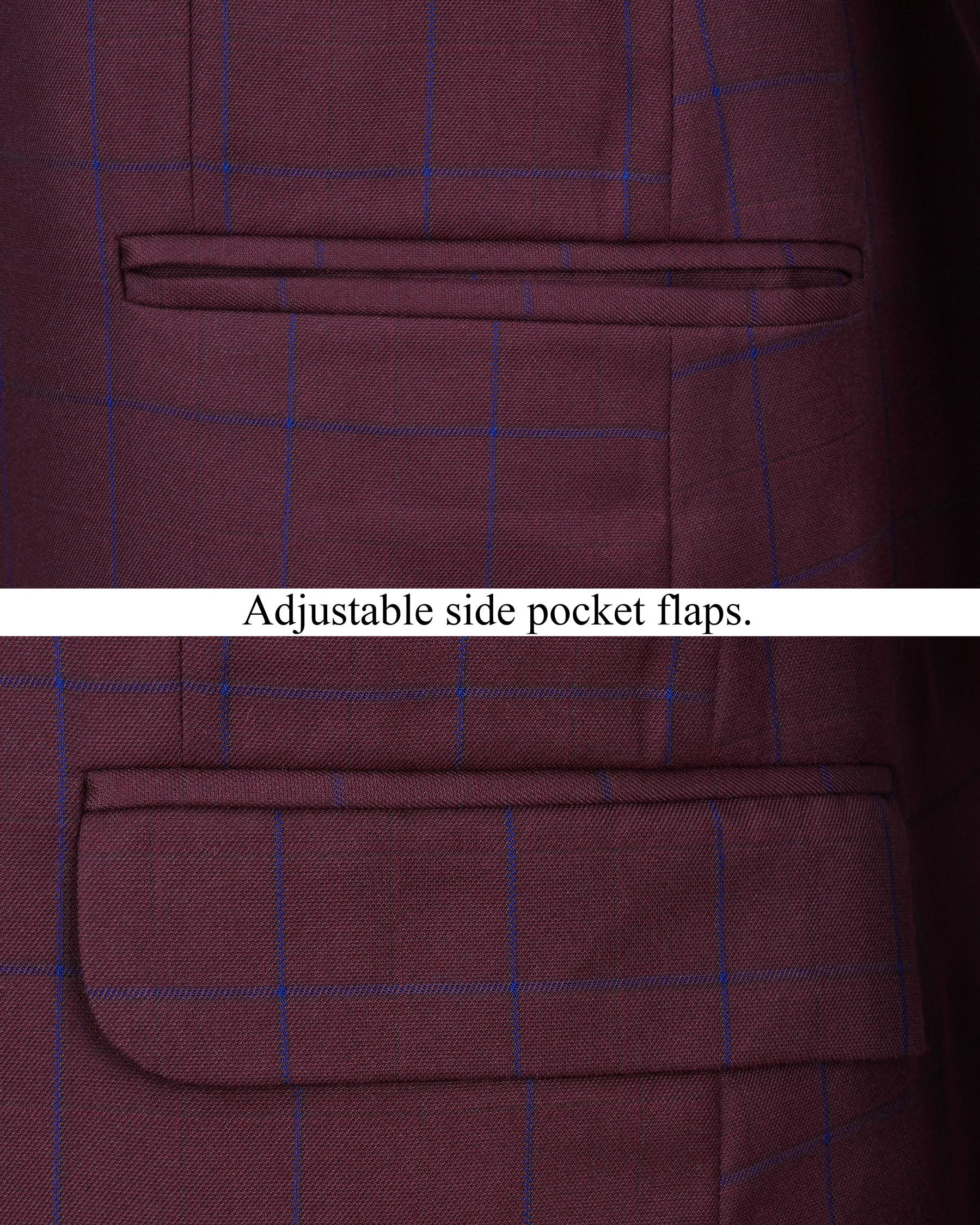 Wine Berry With Haiti Blue Windowpane Cross Placket Bandhgala Suit
